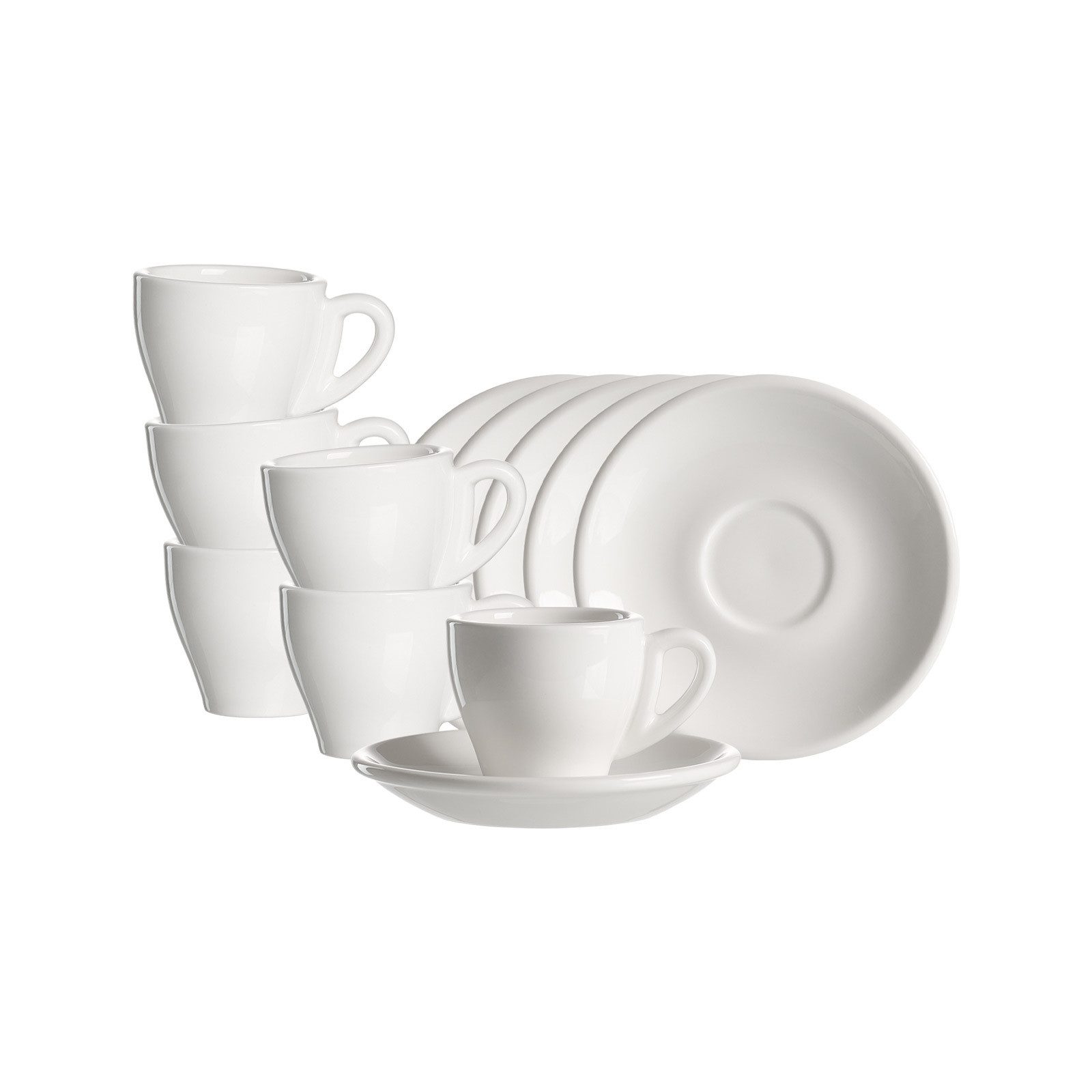 Ritzenhoff & Breker Espressotasse Bari Espressotassen mit Untertassen 90 ml 6er Set, 6-tlg., Porzellan