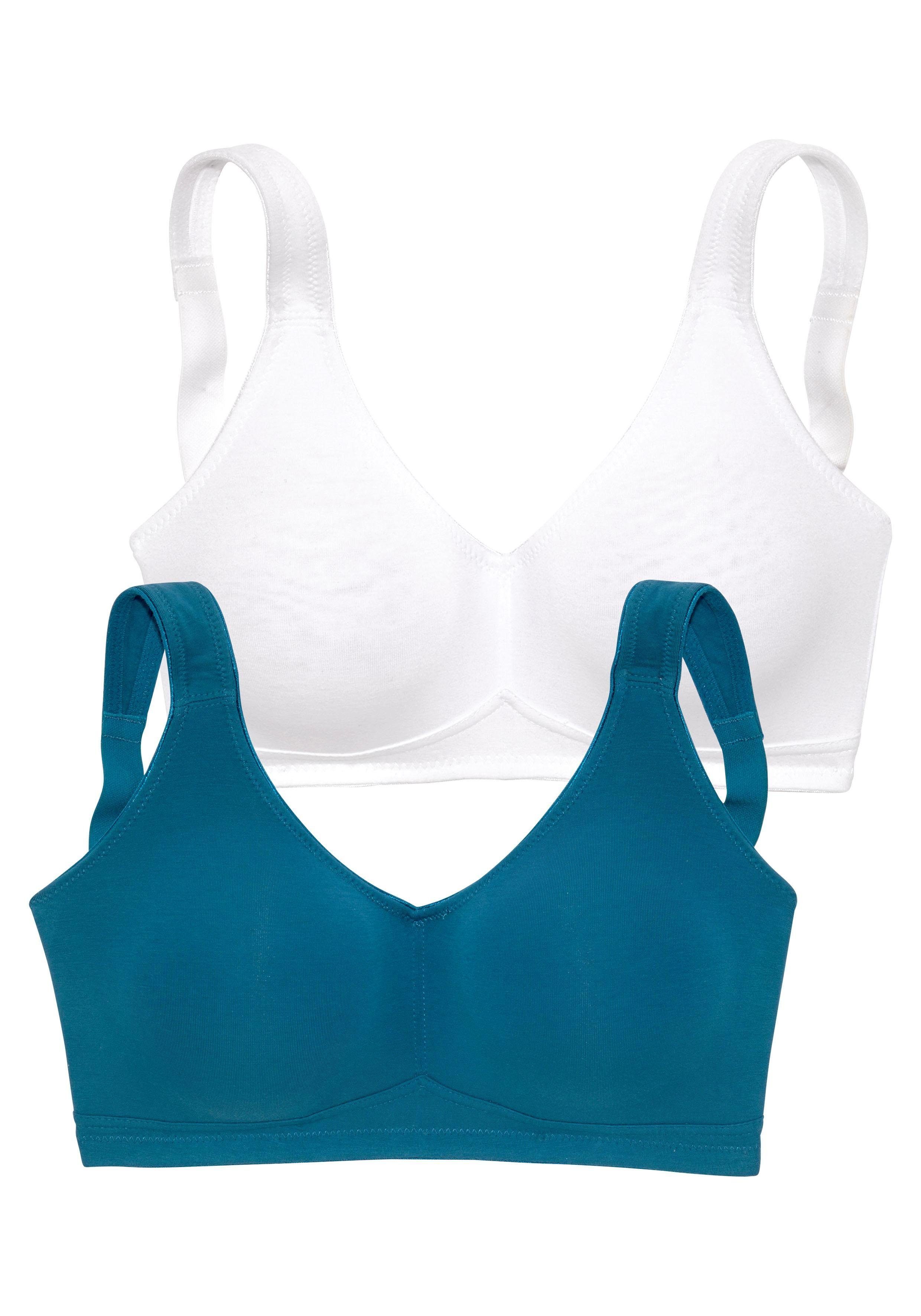 Basic weicher petite (Packung, petrol+weiß fleur Bügel, Dessous Soft-BH ohne Stück) aus 2 Baumwolle,