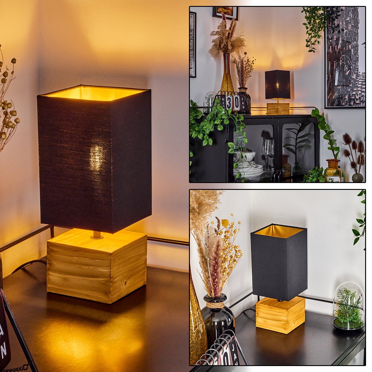 hofstein Tischleuchte »Coletta« Nachttischlampe aus Holz/Stoff günstig online kaufen
