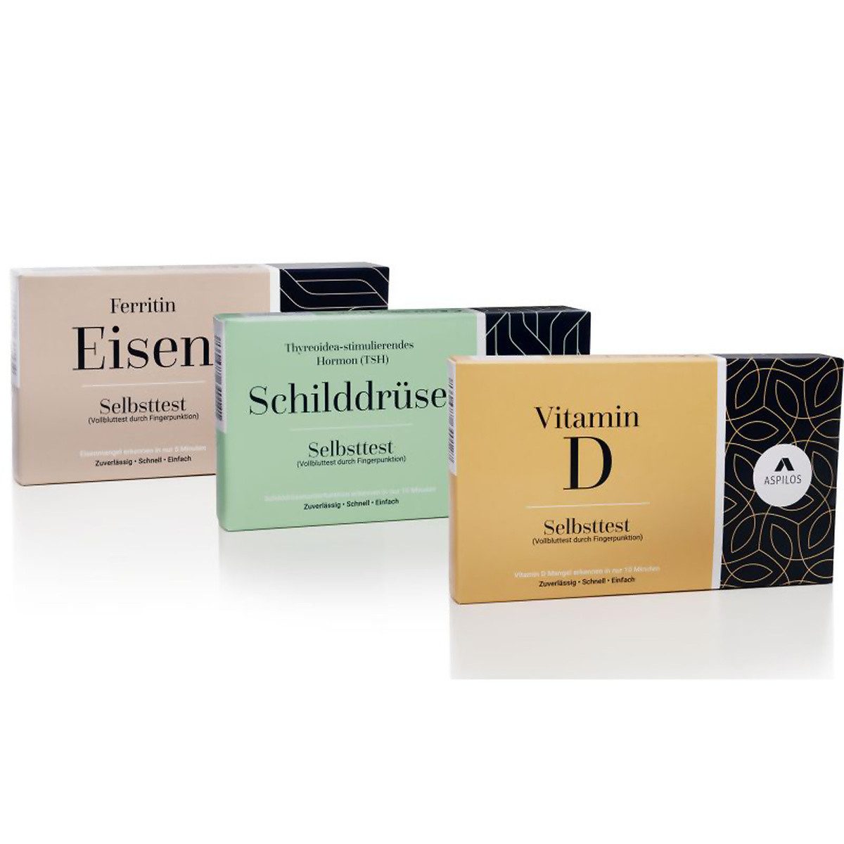 ASPILOS PSA-Schnelltest Medizinisches Selbsttest Bundle (Vitamin D + Schilddrüse + Eisen)