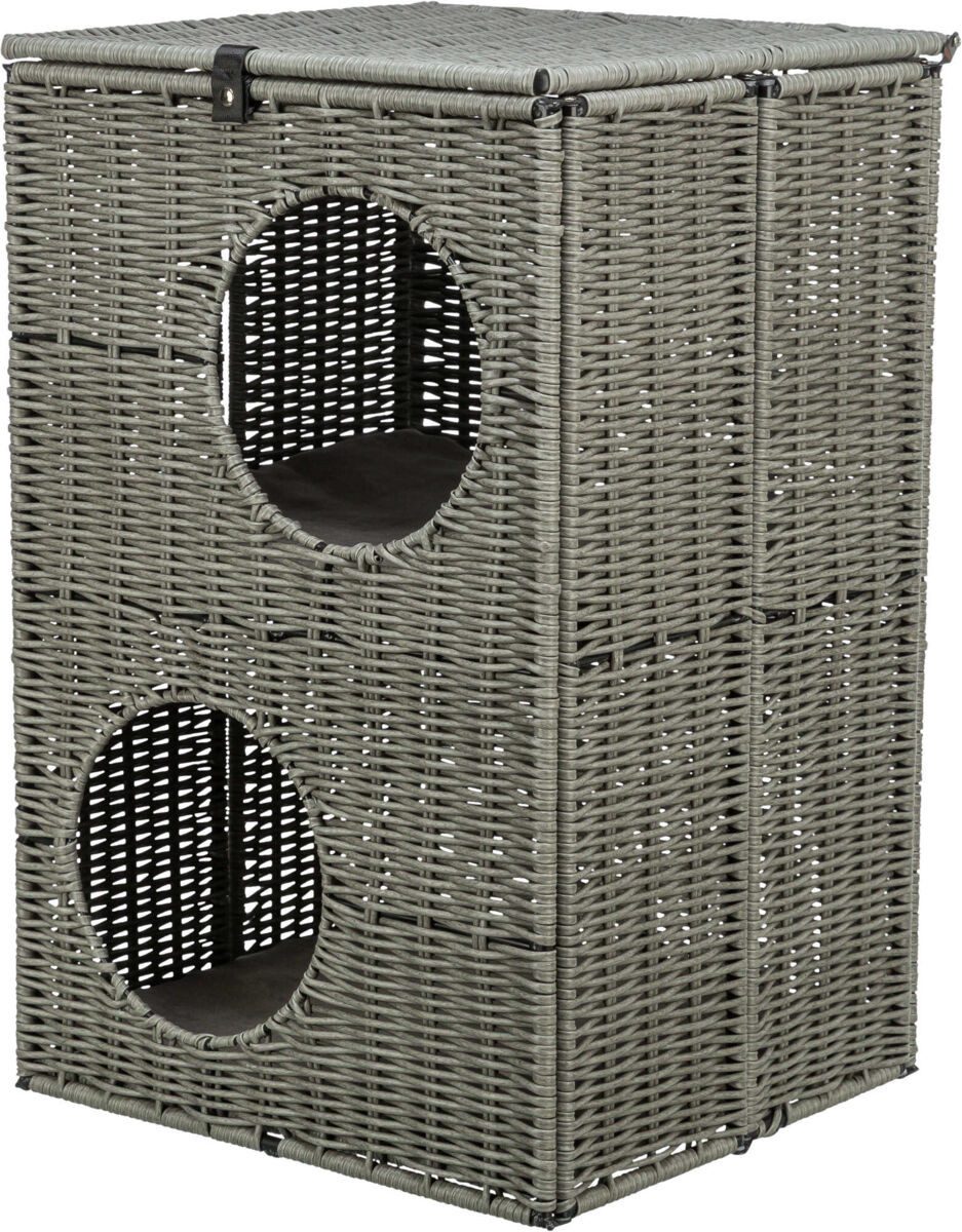 TRIXIE Schlafhöhle Outdoor Katzenhöhle Amalia aus Polyrattan, eckig - grau - 37 × 57 × 35