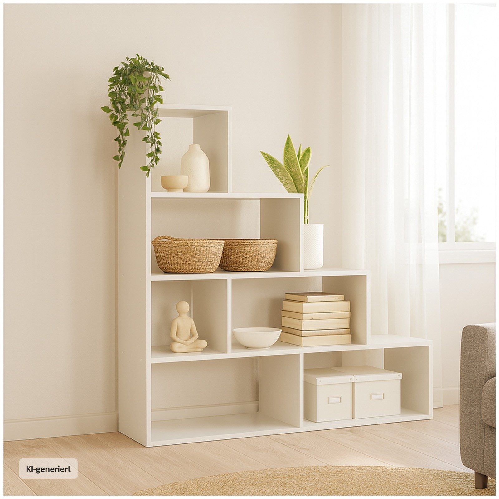 HTI-Living Raumteilerregal Raumteiler Thekla Weiß, Stück 1-tlg., Stufenregal Bücherregal