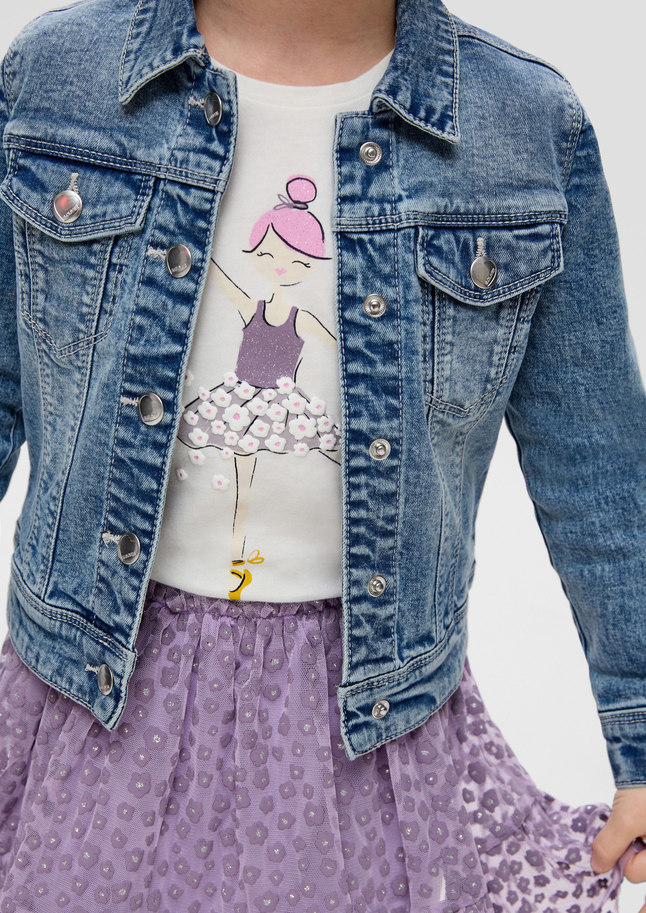s.Oliver Funktionsjacke Indoor-Jacke Jeansjacke mit Stickerei und Pailletten