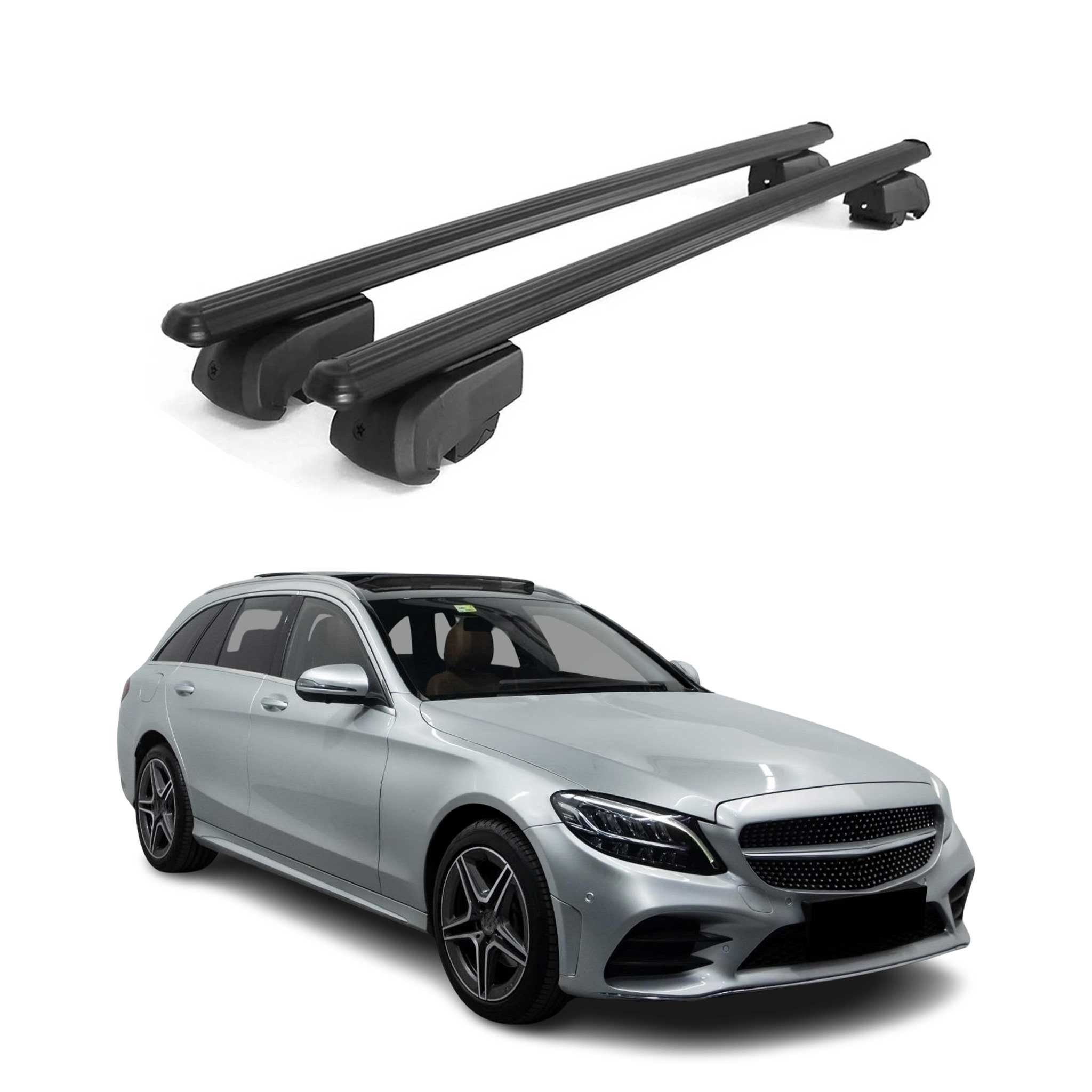 OMAC Dachträger Gepäckträger für Mercedes C Klasse S205 2014-2021 Alu Schwarz ABE 2x (2-St), Wasserbeständig,Abnehmbar,Multifunktional,Leichtgewichtig