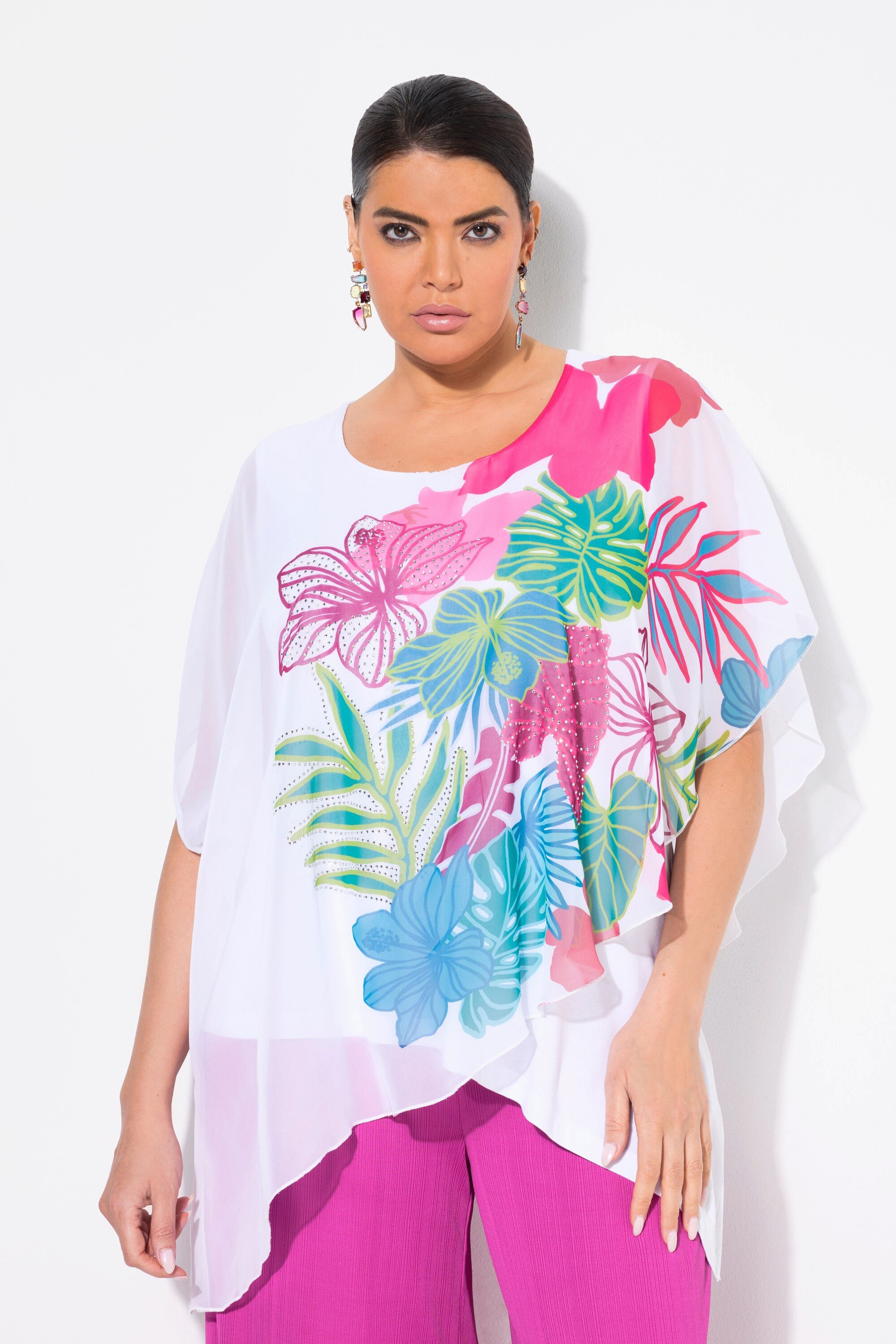 Ulla Popken Tunika Tunika doppellagig Rundhals Halbarm günstig online kaufen