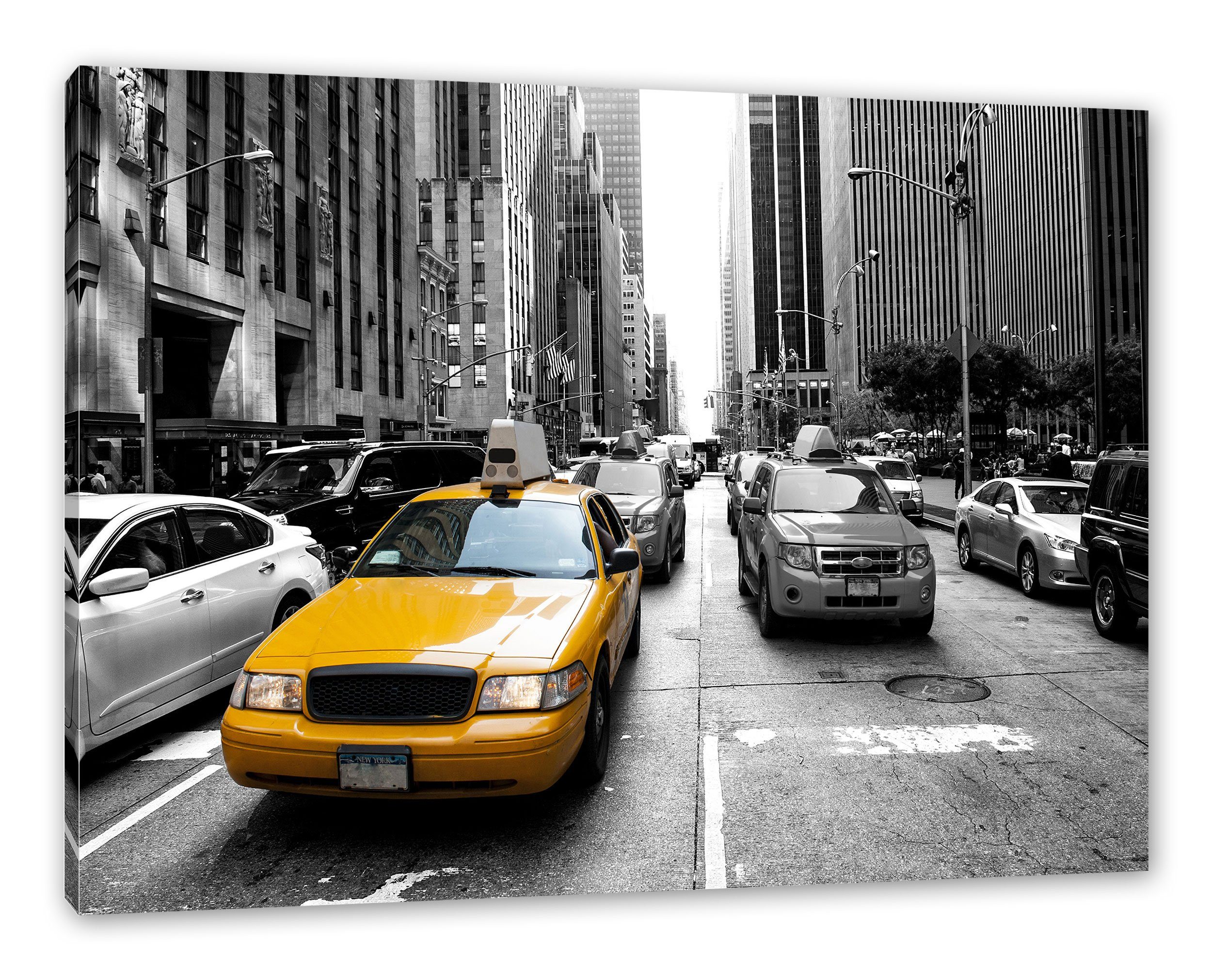 Pixxprint Gelbes in inkl. (1 Zackenaufhänger Taxi fertig Taxi New bespannt, Leinwandbild York, York New Gelbes in St), Leinwandbild