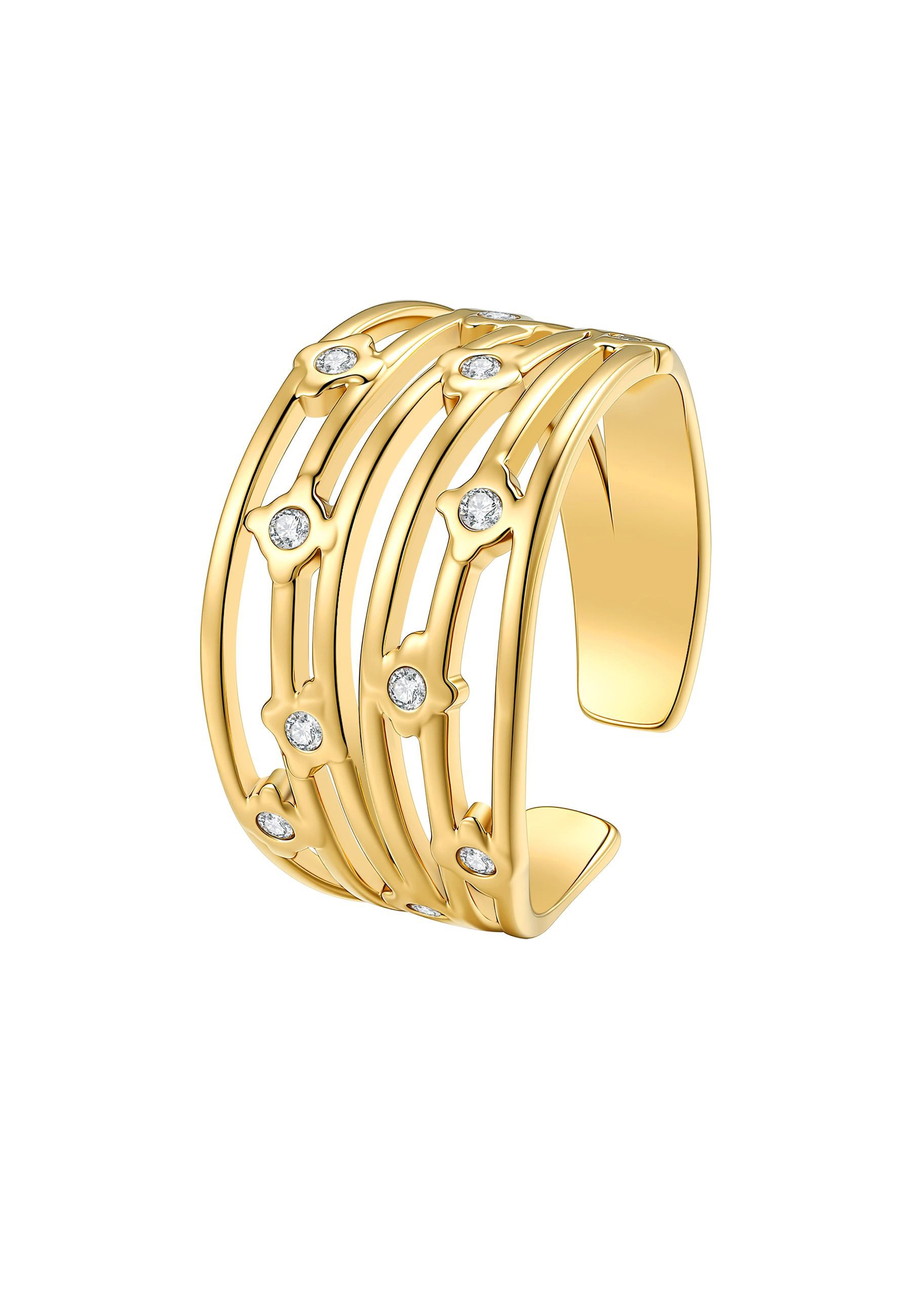 Hey Happiness Fingerring Multi Band mit Kristallen, offener Damenring, Statement Ring im Layering Look, wasserfest