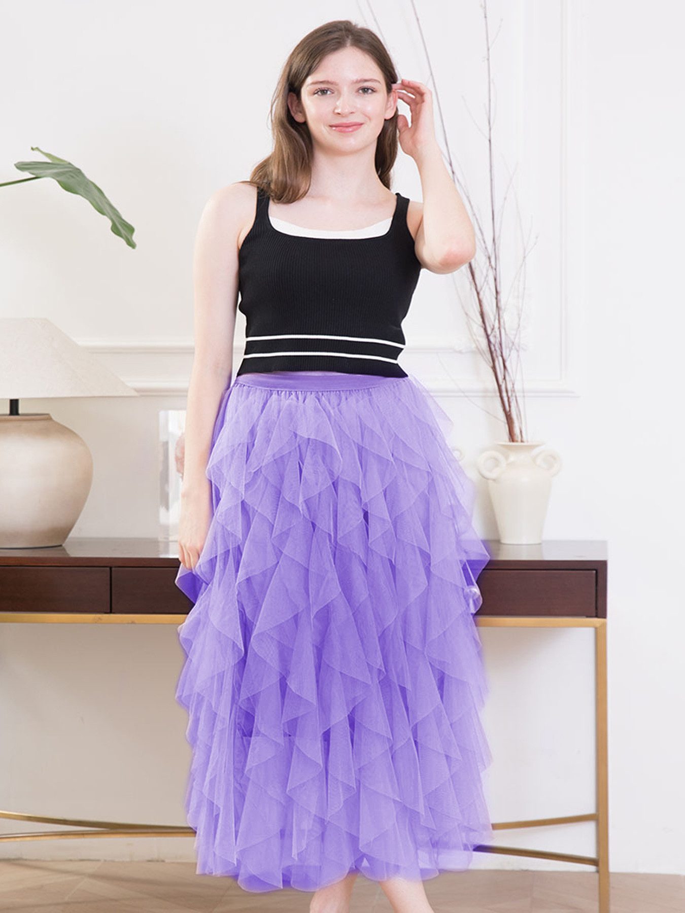 Meshrock Damen eleganter langer Rock hoch taillierter rock