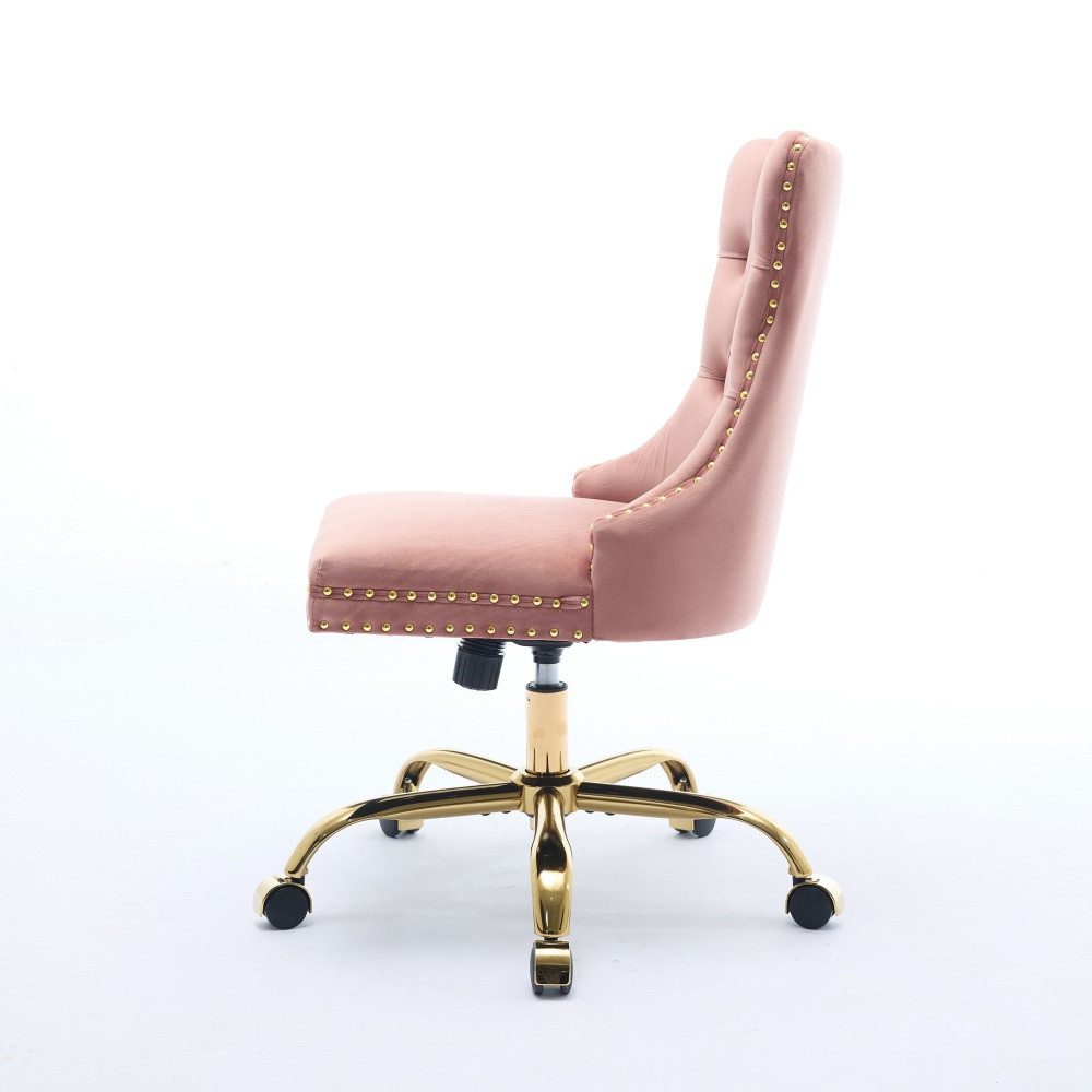 BBWL Polsterstuhl Bürostuhl Samt gepolstert ergonomisch drehbar höhenverstellbar, mit goldenem Metallgestell luxuriös stabil komfortabel – Bild 5 von 5