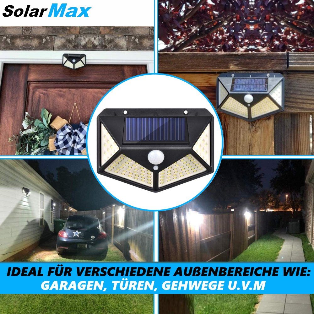 MAVURA LED Solarleuchte 308 270° LED für Gartenleuchte Solar Solarlampe, Wandleuchte Zaunleuchte mit LED SolarMAX Außen Wandlampe Bewegungsmelder