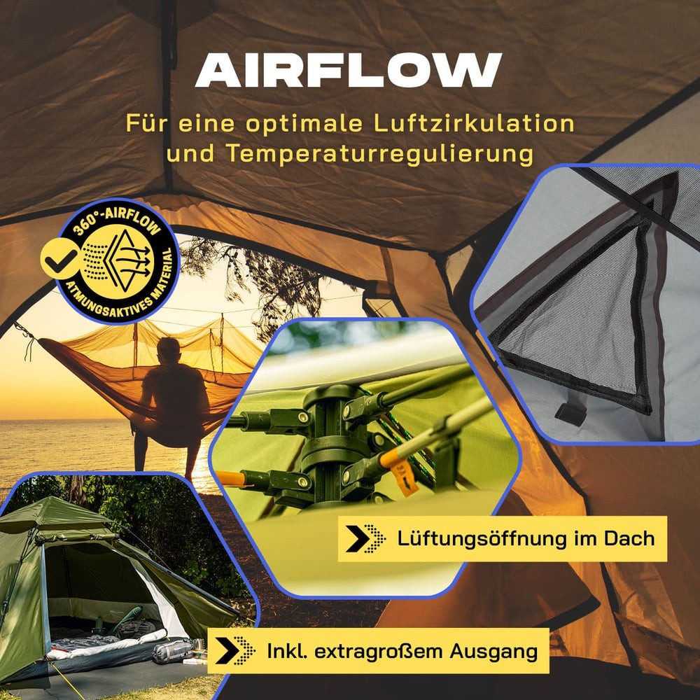 Lumaland Kuppelzelt Pop Up in 10 Sekunden aufgebaut, Wurfzelt Camping Festival 215x195x120cm robust wasserfest