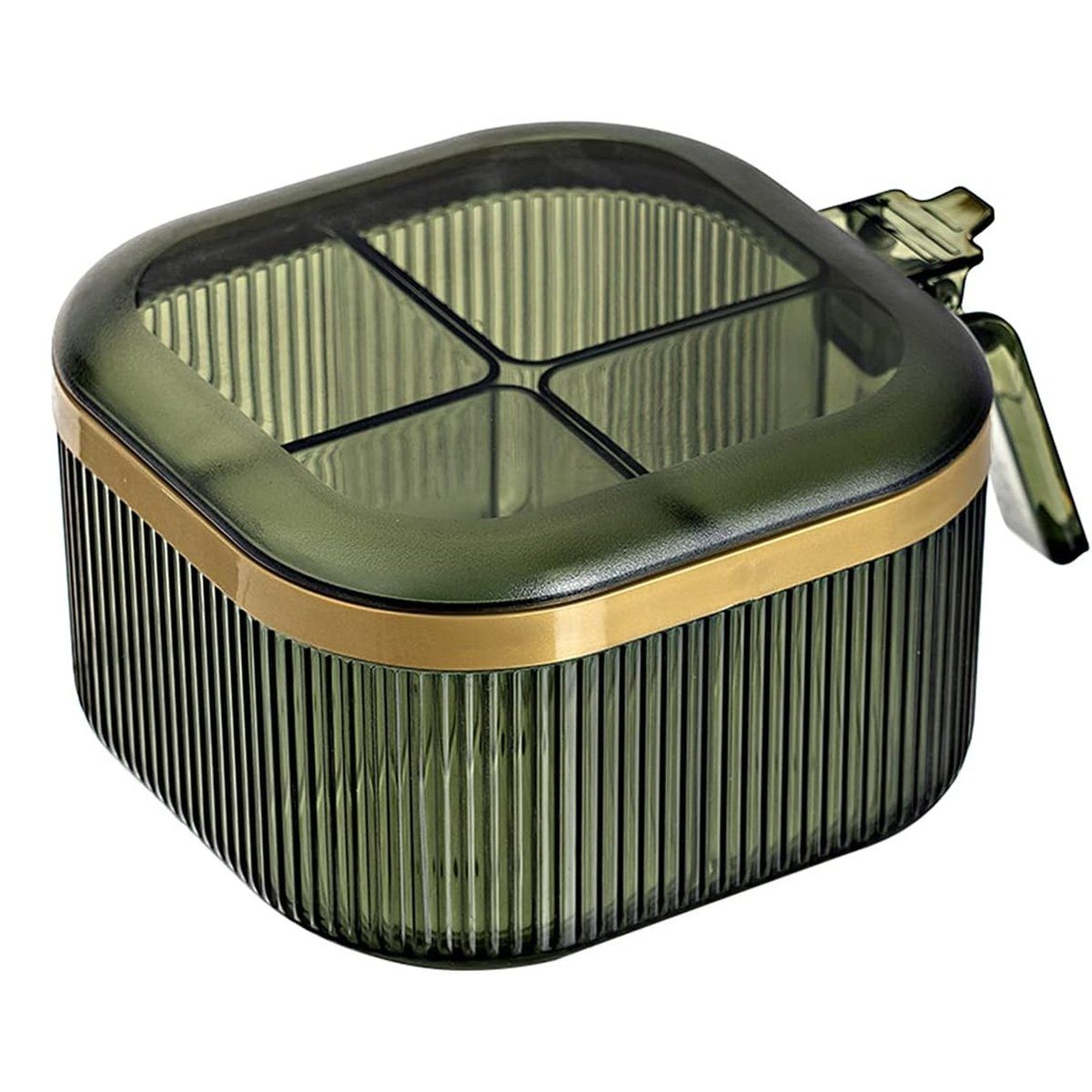 FeelGlad Gewürzbehälter Gewürzbox mit 4 Fächern transparenter Aufbewahrungsbehälter mit Deckel Grün