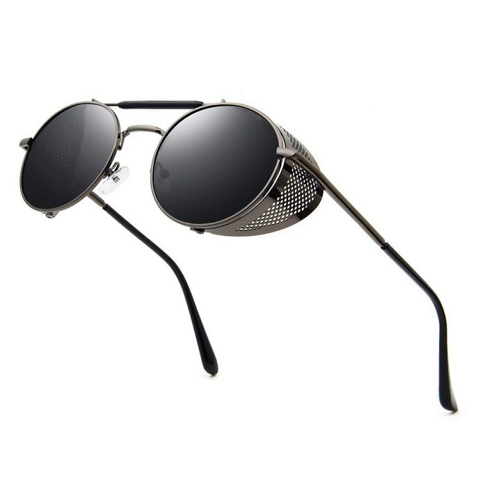 Housruse Sonnenbrille Rund Vintage Polarisiert Sonnenbrillen Steampunk Stil Brillen (1-St)