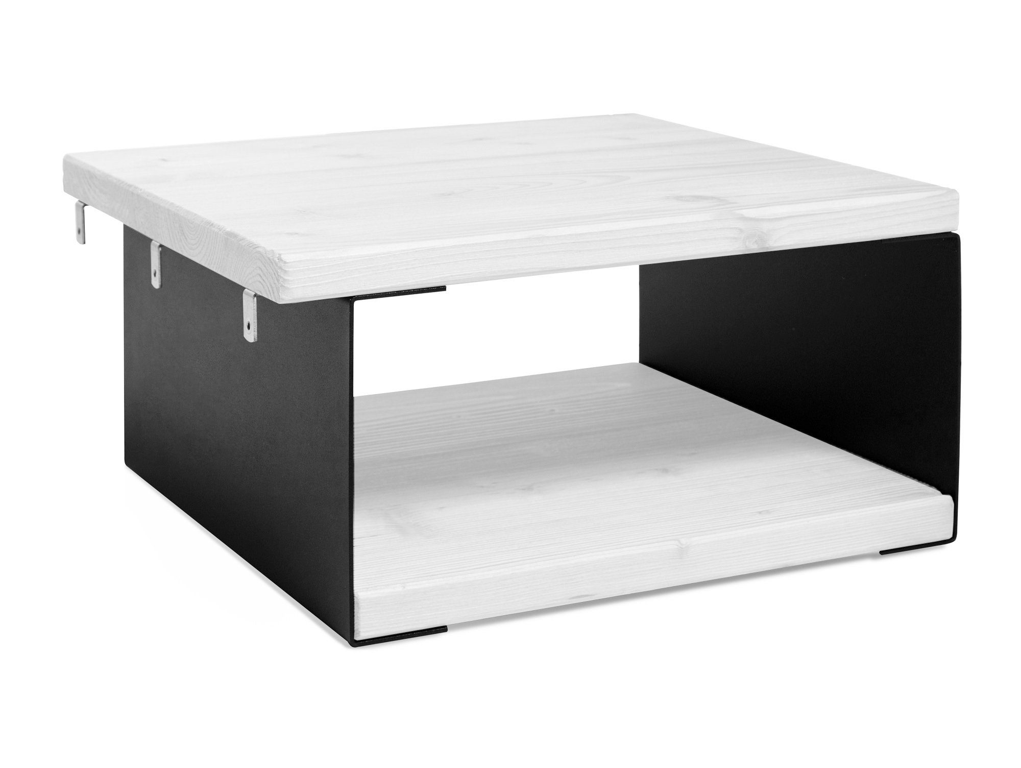 Moebel-Eins Nachttisch, LUKY Nachtkommode, Material Massivholz/Metall, Fichte weiß lackiert/schwarz