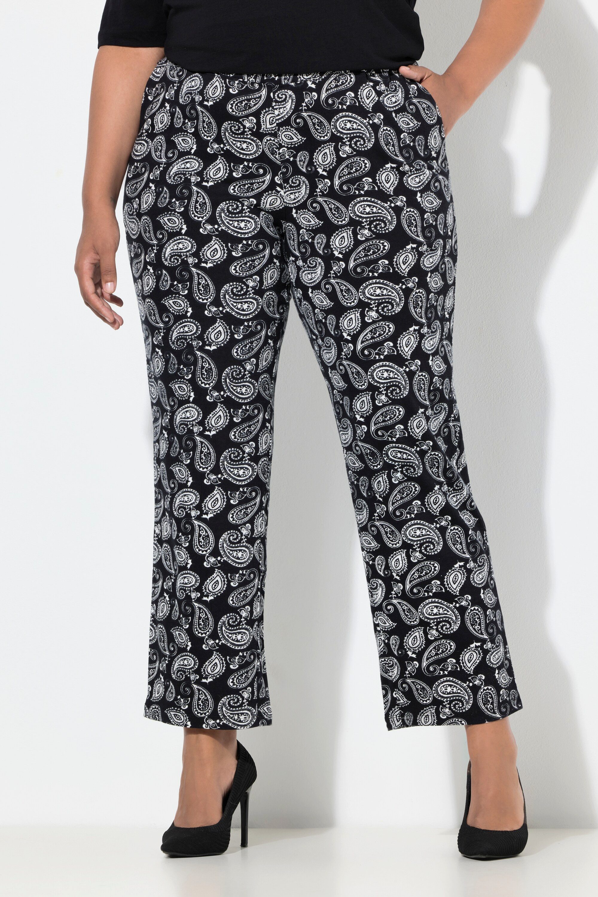 Ulla Popken Schlupfhose Jerseyhose Paisley weites Bein Elastikbund