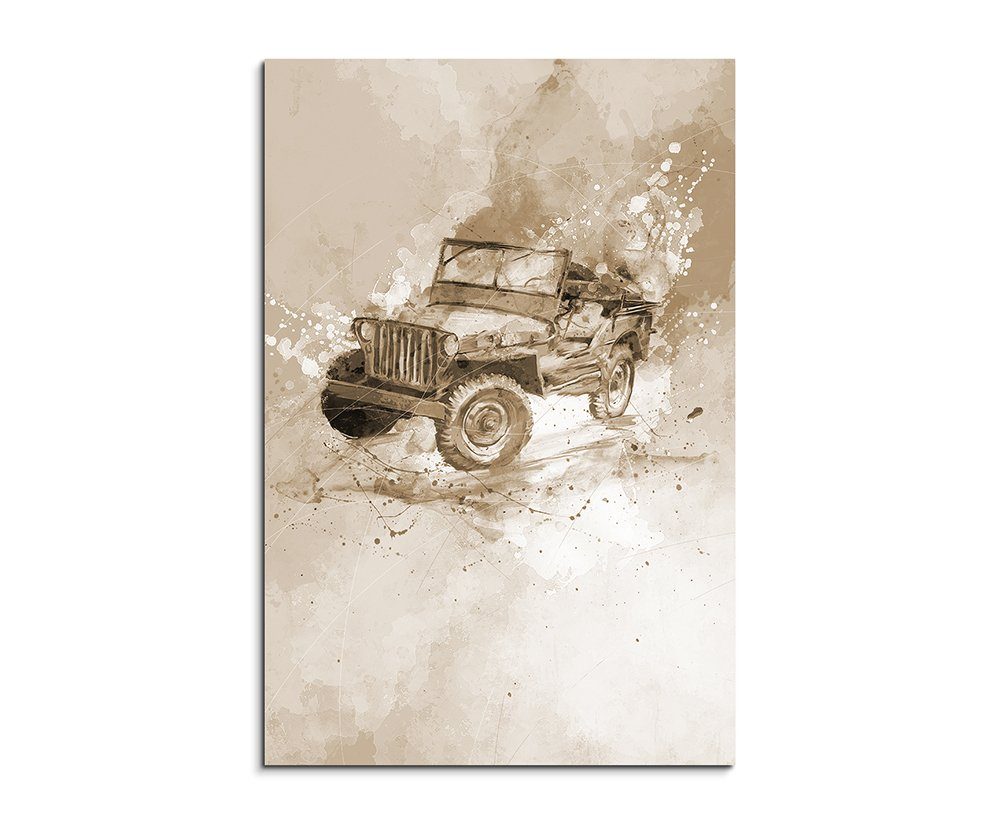 Sinus Art Leinwandbild Vintage Jeep Wrangler 90x60cm Aquarell Art Leinwandbild Sepia