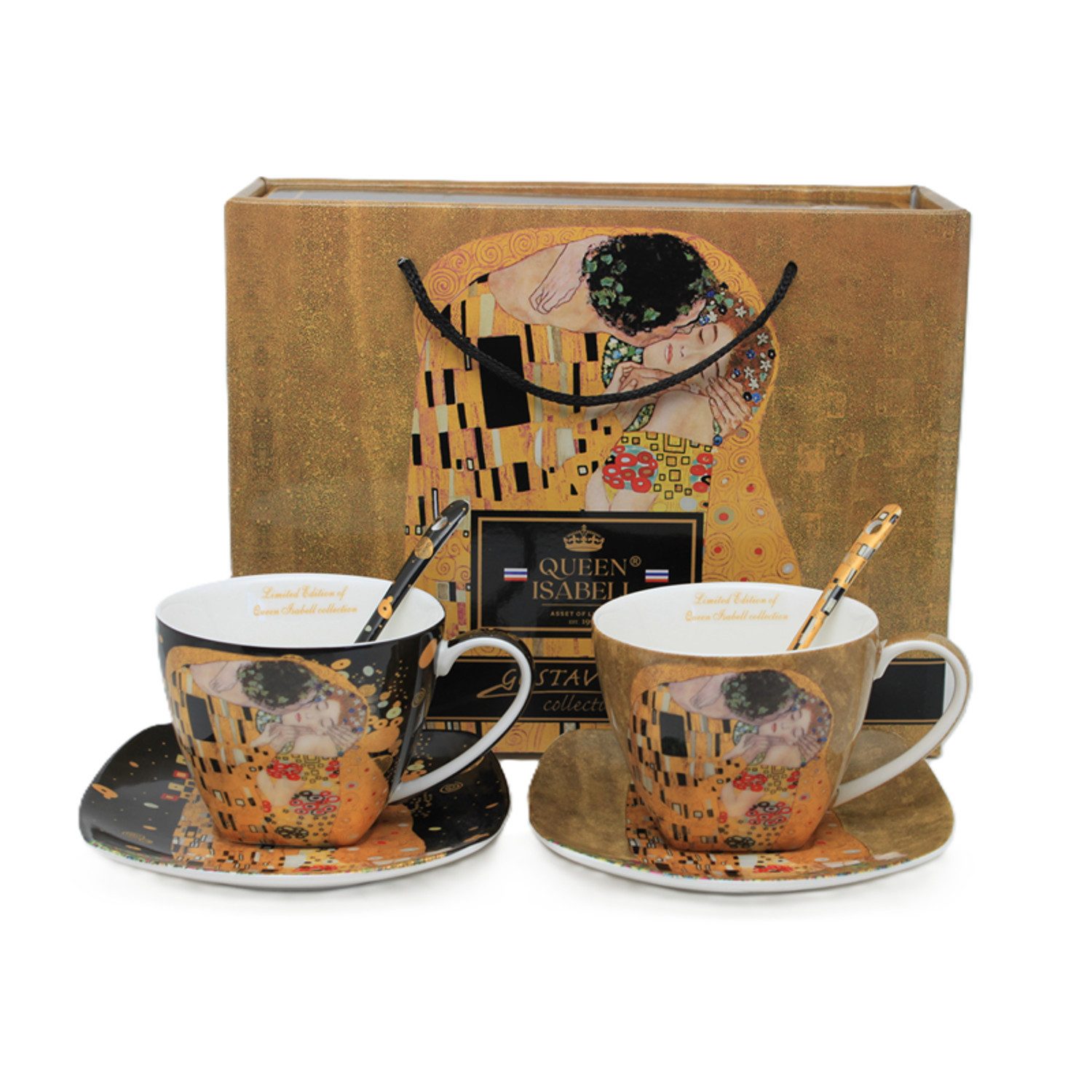 Queen Isabell Tasse Satz von 2 Porzellantassen Klimt Kiss, Porzellan, mit Teelöffel 250 ml