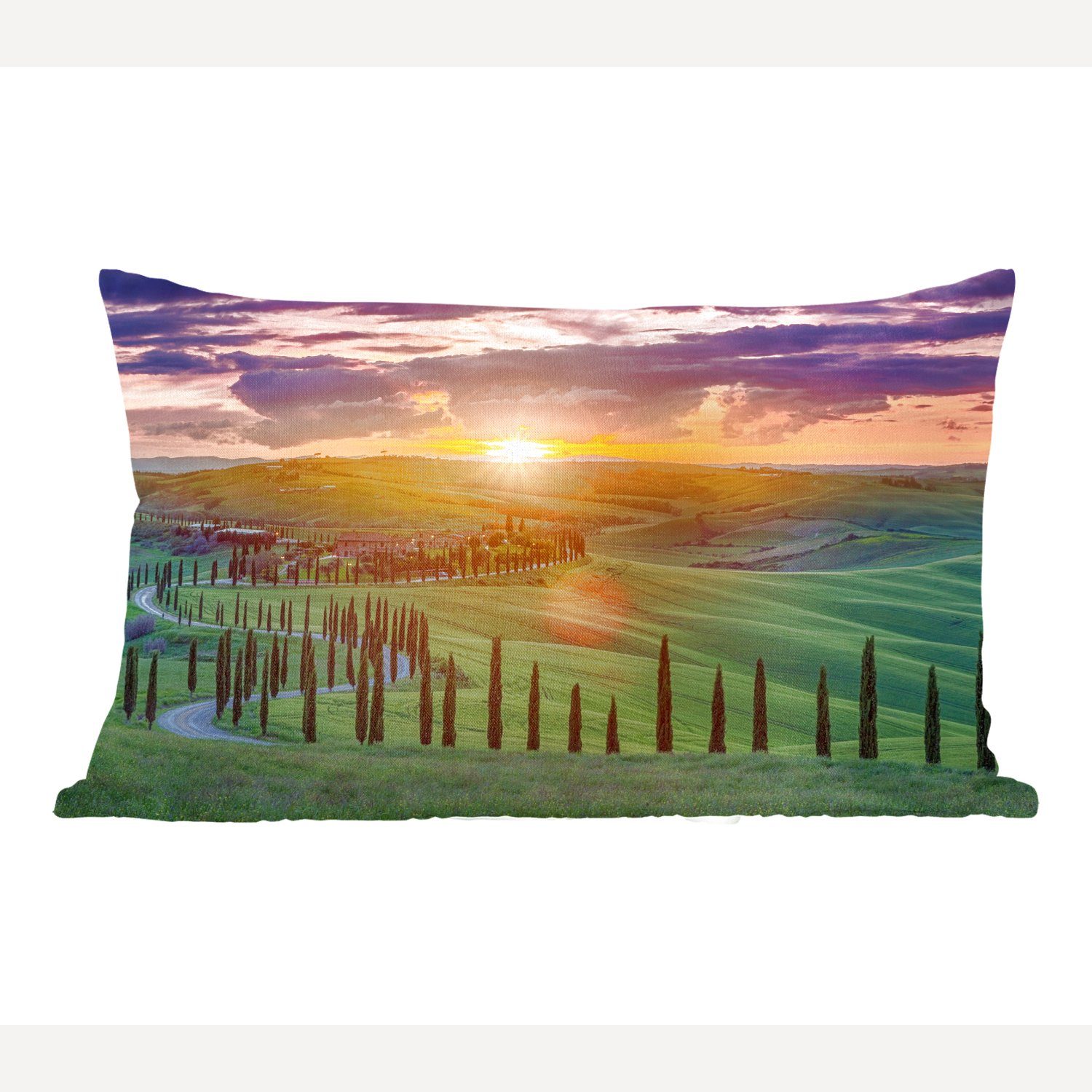 MuchoWow Dekokissen Italien - Sonnenuntergang - Toskana, Wohzimmer Dekoration, Zierkissen, Dekokissen mit Füllung, Schlafzimmer