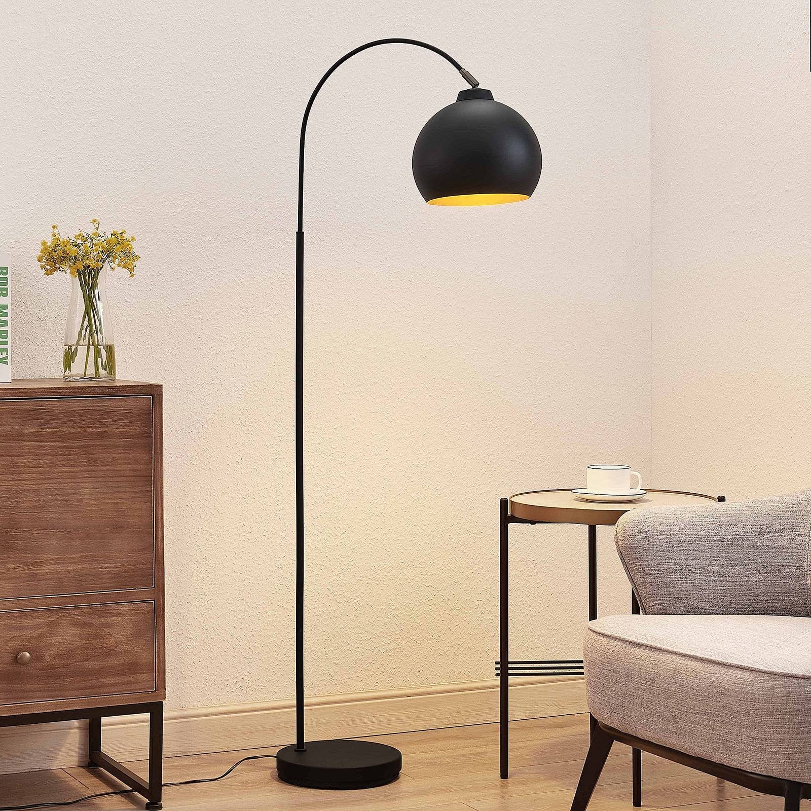 Lindby Bogenlampe Minali, Metall, Schwarz IP20, 1 x 15 W LED