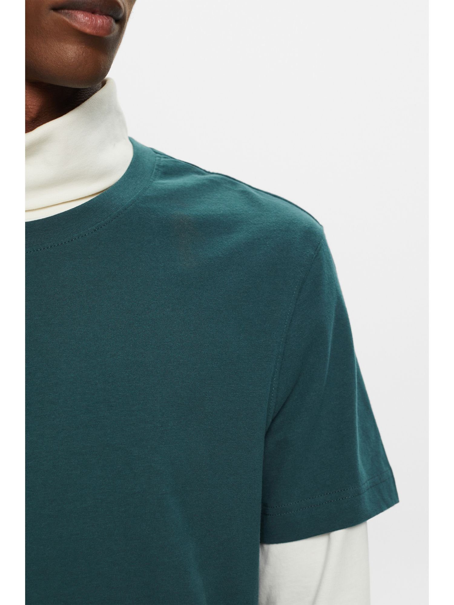 Esprit T-Shirt Rundhals-T-Shirt aus GREEN (1-tlg) EMERALD Baumwolljersey