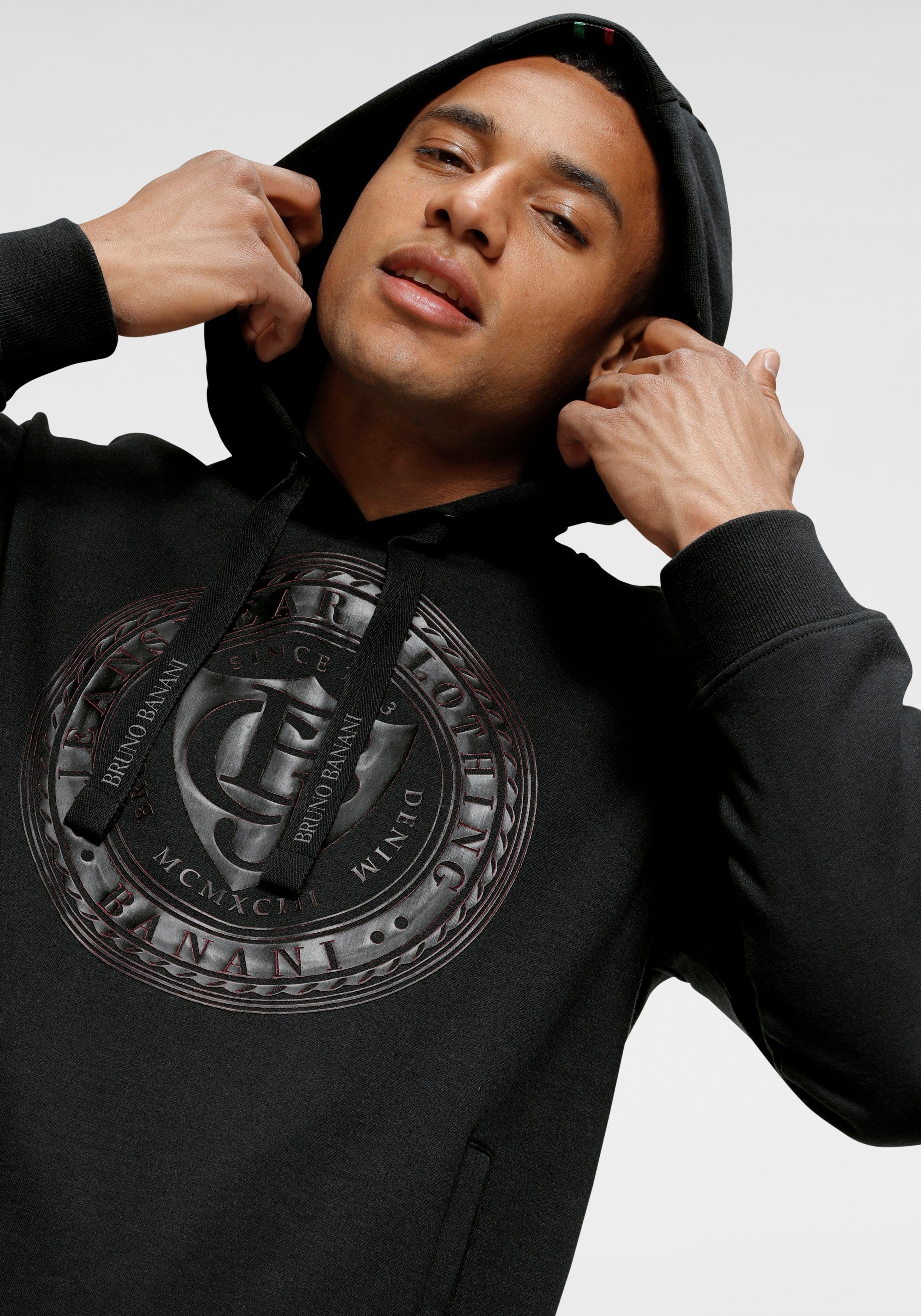 Bruno Banani Kapuzensweatshirt Langarm, schmale Passform, bedruckte Optik