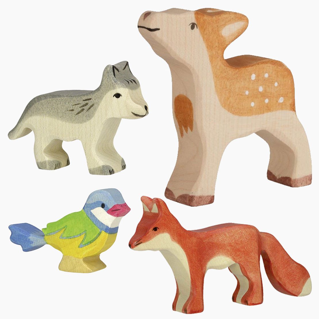 Holztiger Spielwelt Tierset Waldtiere 4er Set, (Packung, 4-tlg., sparset), Ideal für kreative Abenteuer mit Waldtieren aus Holz