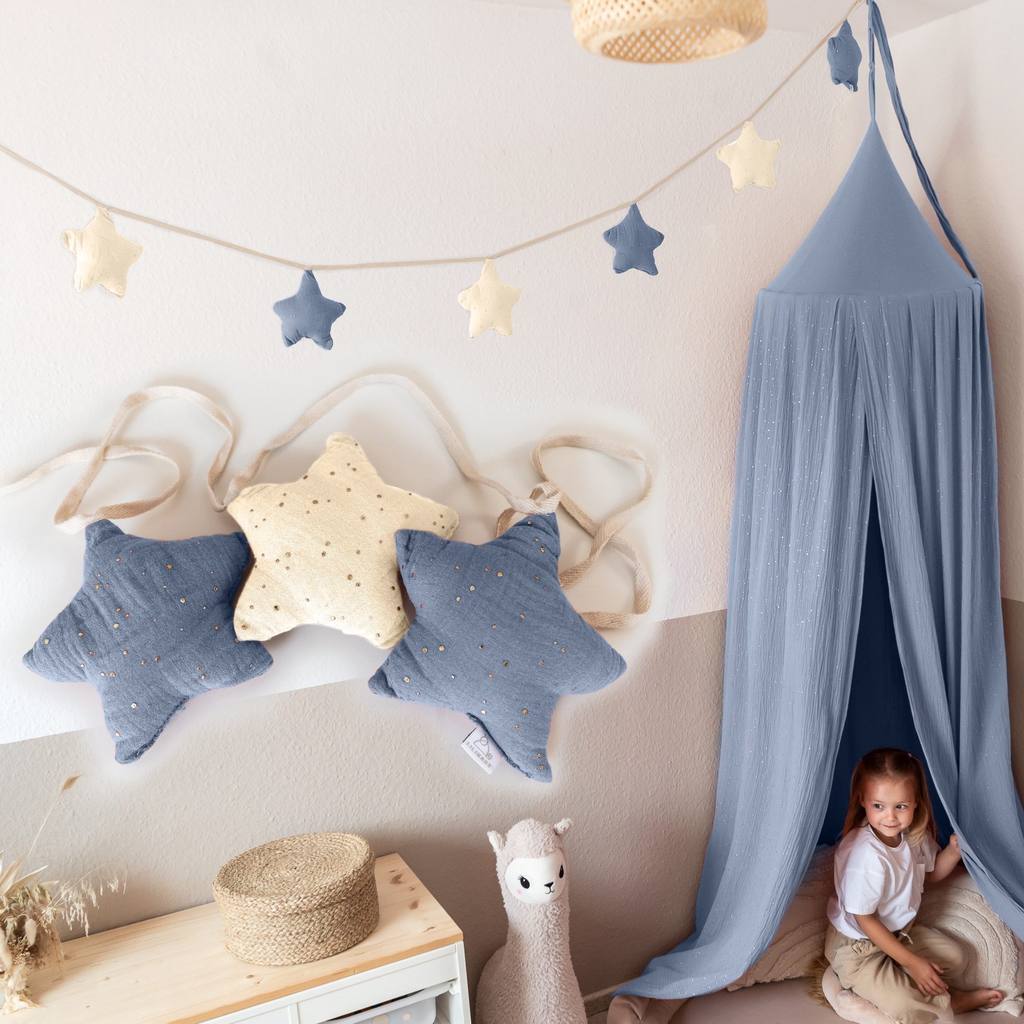 lilimaus Wimpelkette Sternenkette für Kinderzimmer - handgenähte Stoff-Girlande, handgefertigte Stoff-Girlande ca. 300 cm - Wimpel oder Sterne