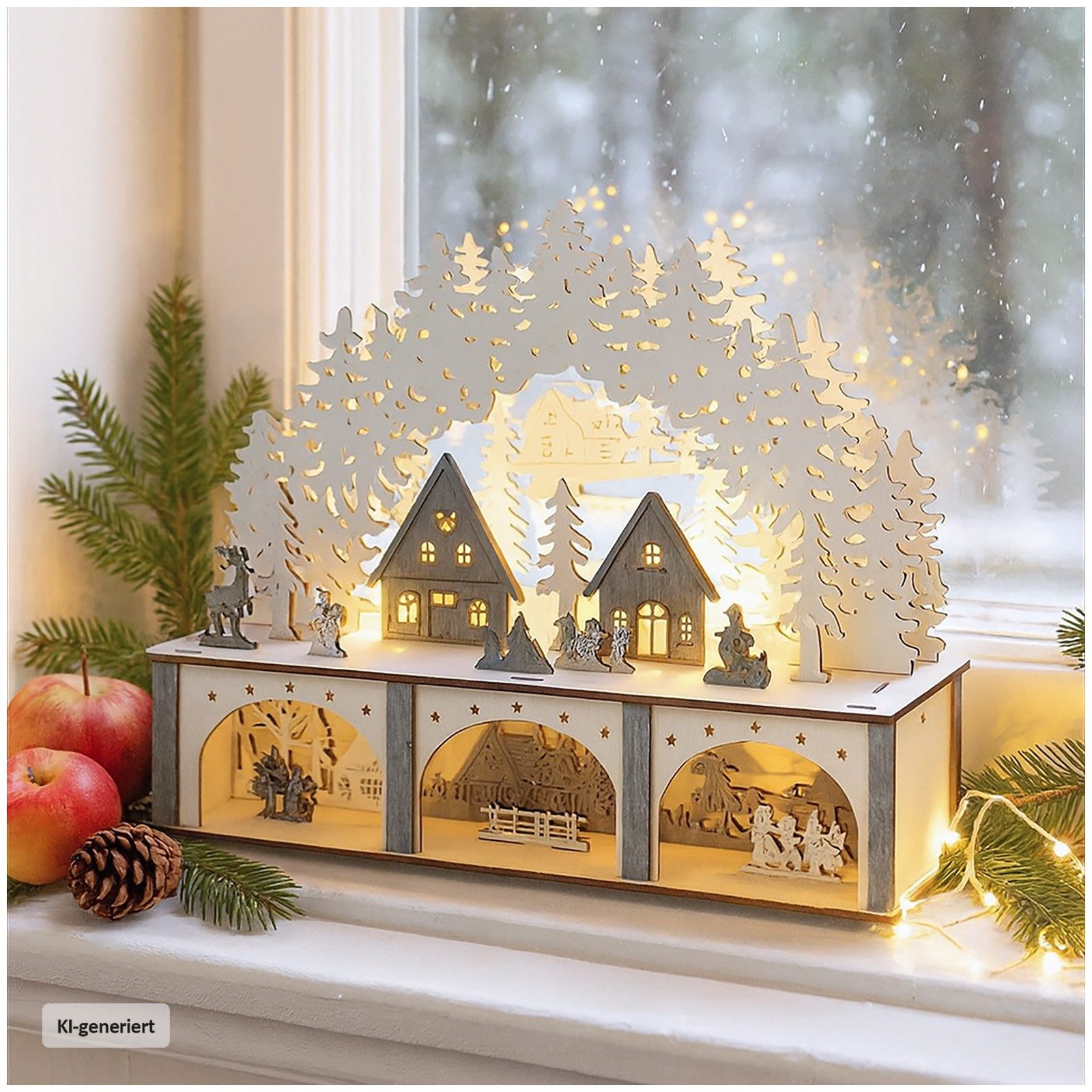 HTI-Living Schwibbogen Leuchtbogen Dorfidylle (1-tlg), Schwibbogen Weihnachtsdeko