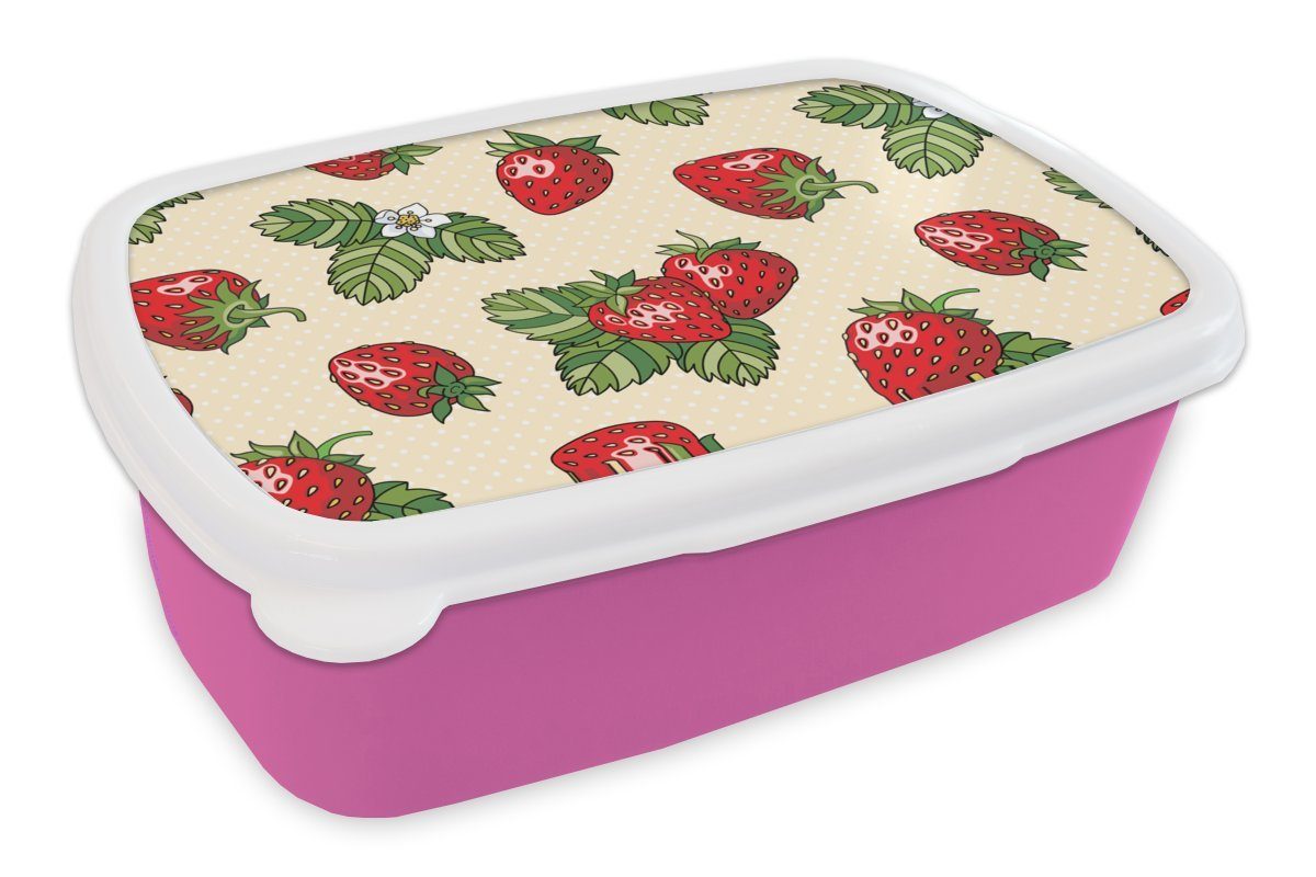 Kinder, Mädchen, Erwachsene, Brotbox Erdbeeren MuchoWow Kunststoff rosa Kunststoff, für Snackbox, Brotdose - Obst (2-tlg), Lunchbox - Muster,