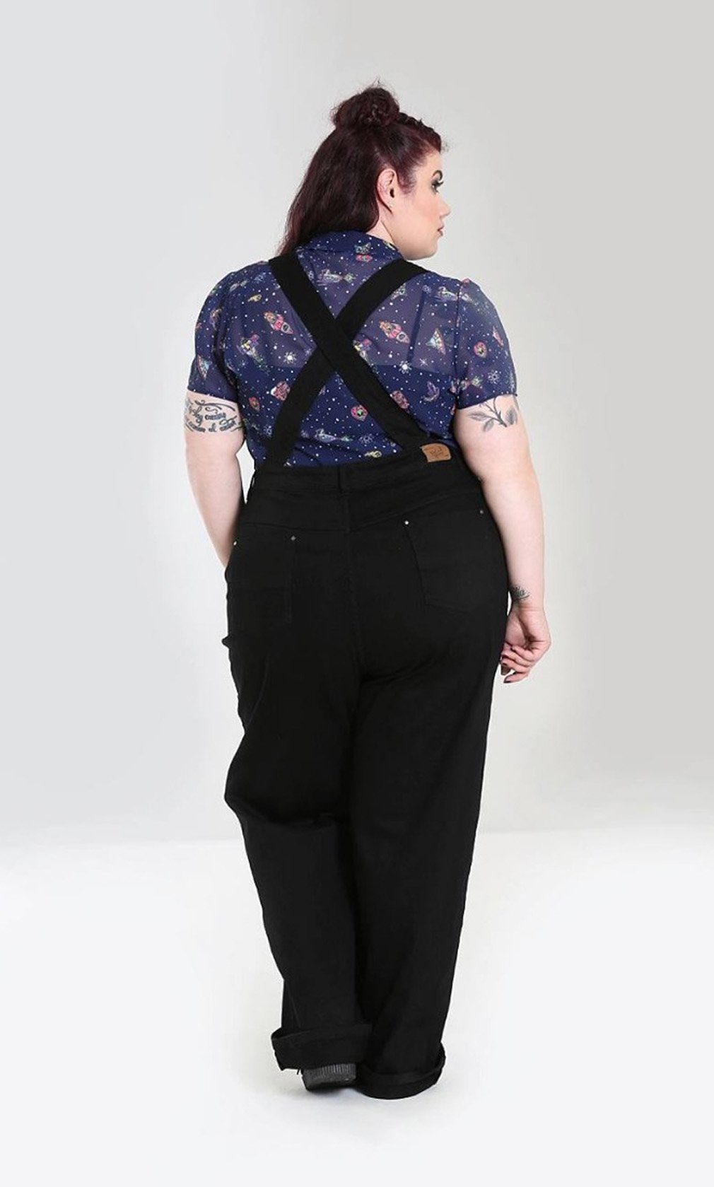 Hell Bunny Latzhose Elly May Denim Dungaree Schwarz Retro Vintage 50s Rockabilly