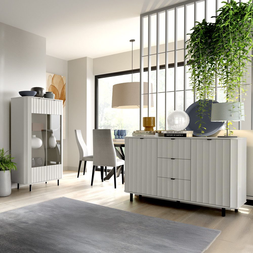 Lomadox Esszimmer-Set NASHVILLE-161, (Spar-Set, 2-St., Highboard Sideboard), in Taupe mit Wellenoptik