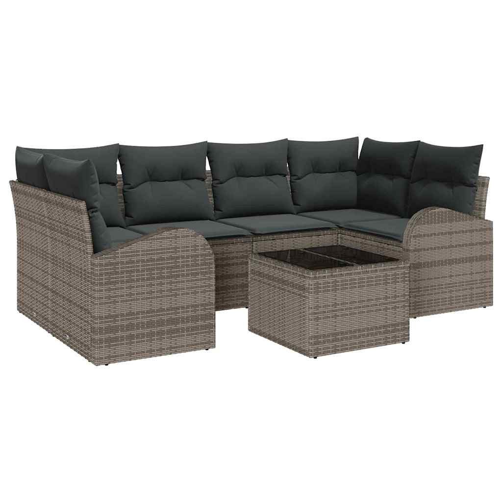 vidaXL Loungesofa Garten-Sofa-Set 7 pcs Grau 55 x 55 x 37 cm Poly Rattan, 7 Teile