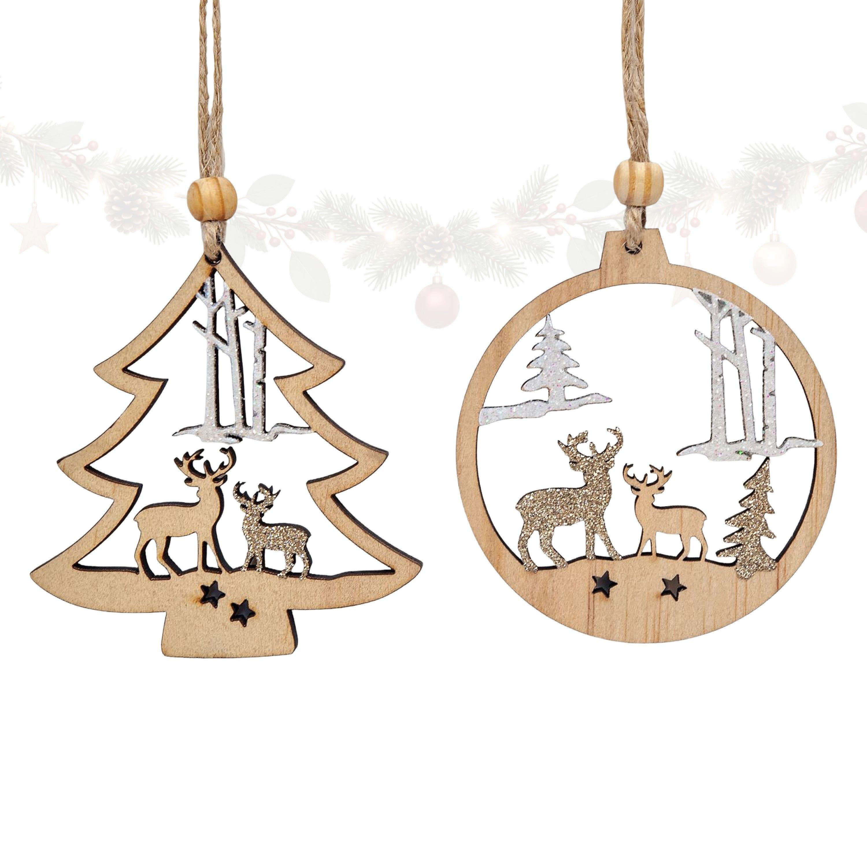 Logbuch-Verlag Baumbehang 12er Set Christbaumschmuck Holz Tannenbaum und Kugel ca. 7,5 cm