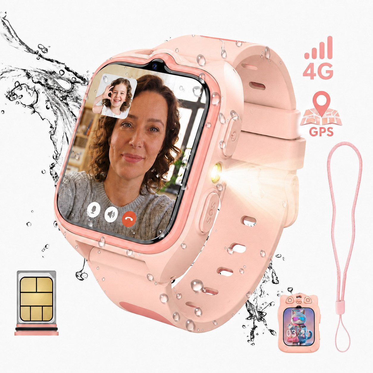 blackview Kinderuhr 4G mit GPS Ortung, Telefon und HD Videoanruf, SOS Notruf Smartwatch, 1,75", 800mAh, GPS+LES+WiFi, Schulmodus, Sicherheitsuhr für Kinder
