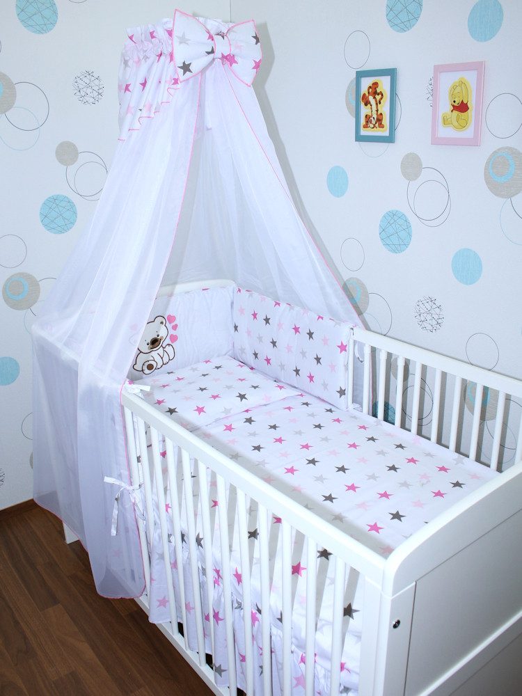 Babybettwäsche Baby Bettset -5-6 teiliges Set mit Chiffon Himmel Nestchen- BÄRCHEN