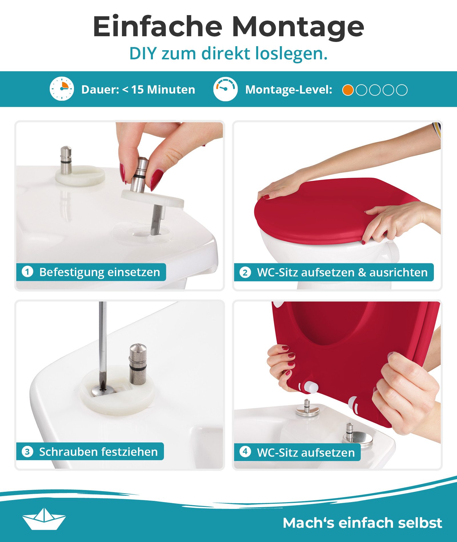 Calmwaters WC Sitz Premium Rot Absenkautomatik Made In EU 250 kg Antibakter günstig online kaufen