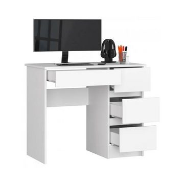 Roysson Home Computertisch Computertisch Schreibtisch 90cm 4 Schubladen Rechts Weiß HADES