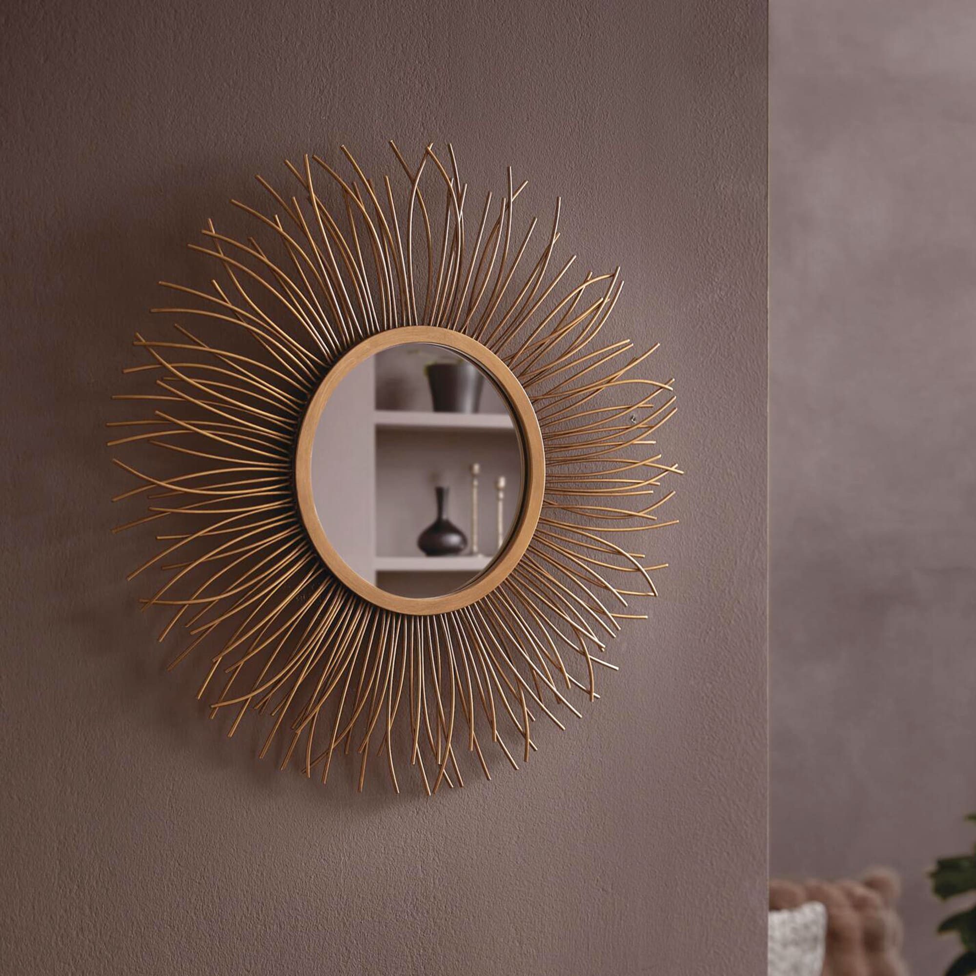 Dekoleidenschaft Wandspiegel "Sonne" aus Metall, gold, Ø 50 cm, Spiegel, Dekospiegel, Flurspiegel, Wanddeko, Wandschmuck
