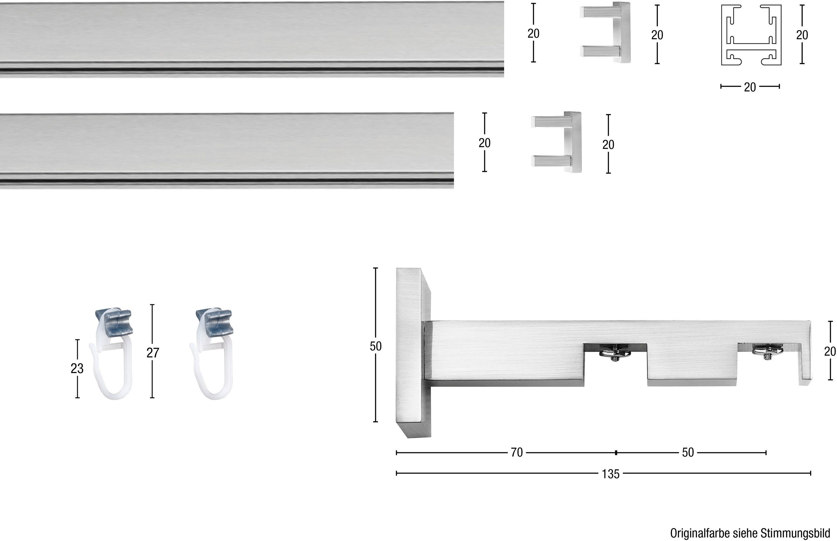 GARESA Gardinenstange Nora, Ø 20 mm, 2-läufig, Wunschmaßlänge, mit Bohren, verschraubt, Aluminium, Vorhanggarnitur, einfache Montage an die Wand, verlängerbar, Kappe