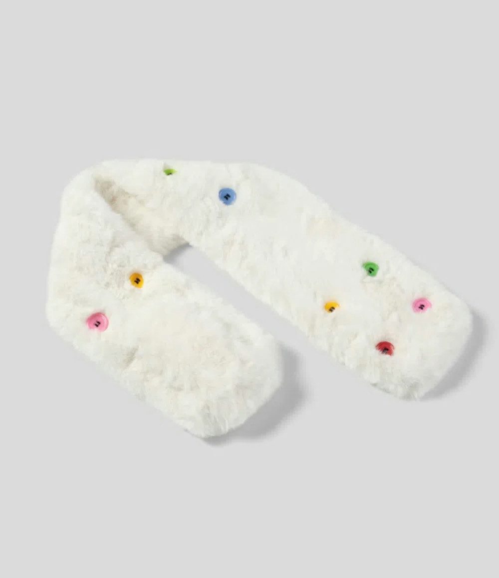 UE Stock Schal Damen Dekorativer Kuscheliger Halstuch Schal mit bunten Knöpfen - Weiß, Ideal für verschiedene Looks