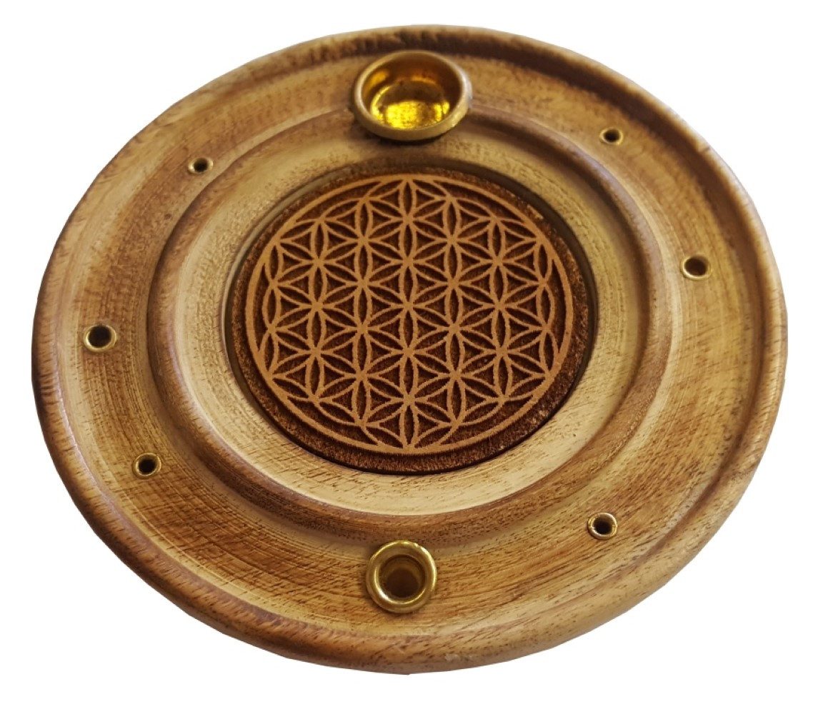 Räucherstäbchen-Halter Räucherstäbchenhalter "Blume des Lebens" Holz rund 10cm