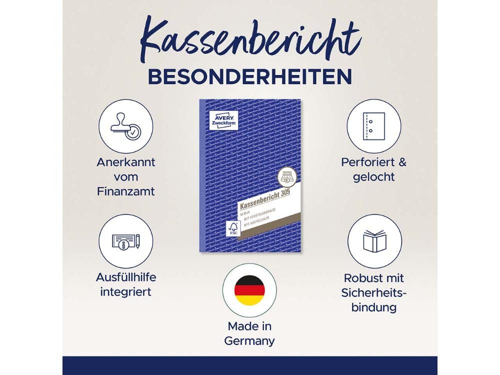 Avery Zweckform Formularblock Avery Zweckform Formularbuch '305' Kassenbericht