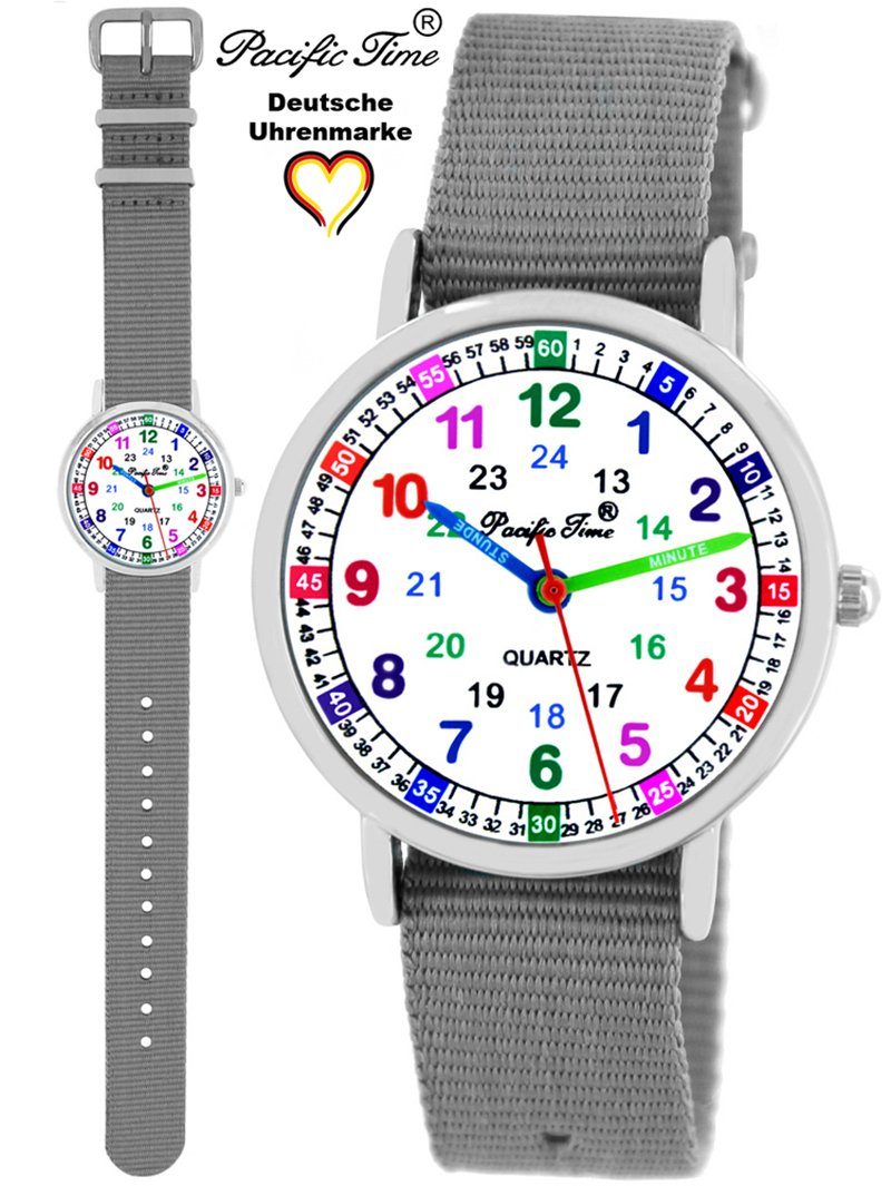 Pacific Time Quarzuhr Kinder Armbanduhr Wechselarmband, Mix Versand - Lernuhr grau Design Gratis Match und