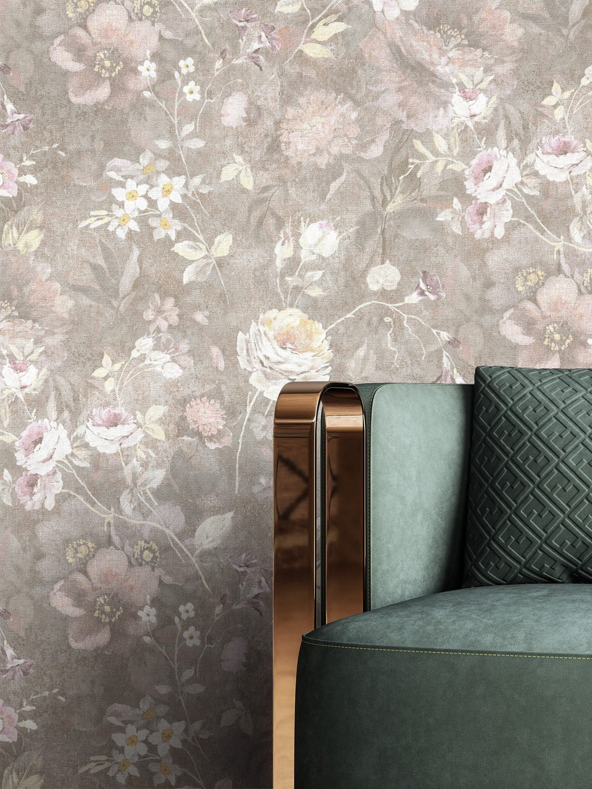 Newroom Vliestapete, Braun Tapete Floral Blumen günstig online kaufen