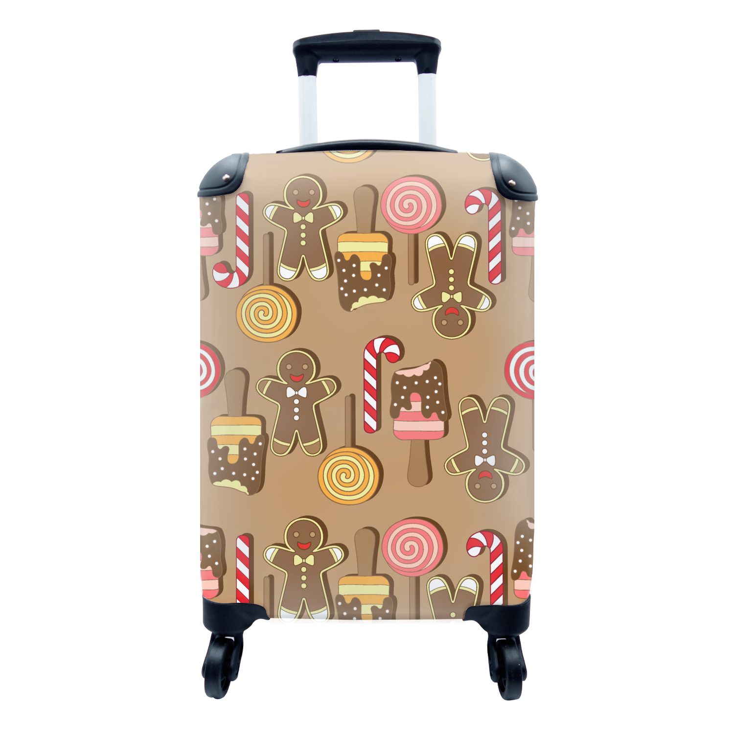 MuchoWow Handgepäckkoffer Weihnachten - Plätzchen - Süßigkeiten - Muster, 4 Rollen, Reisetasche mit rollen, Handgepäck für Ferien, Trolley, Reisekoffer