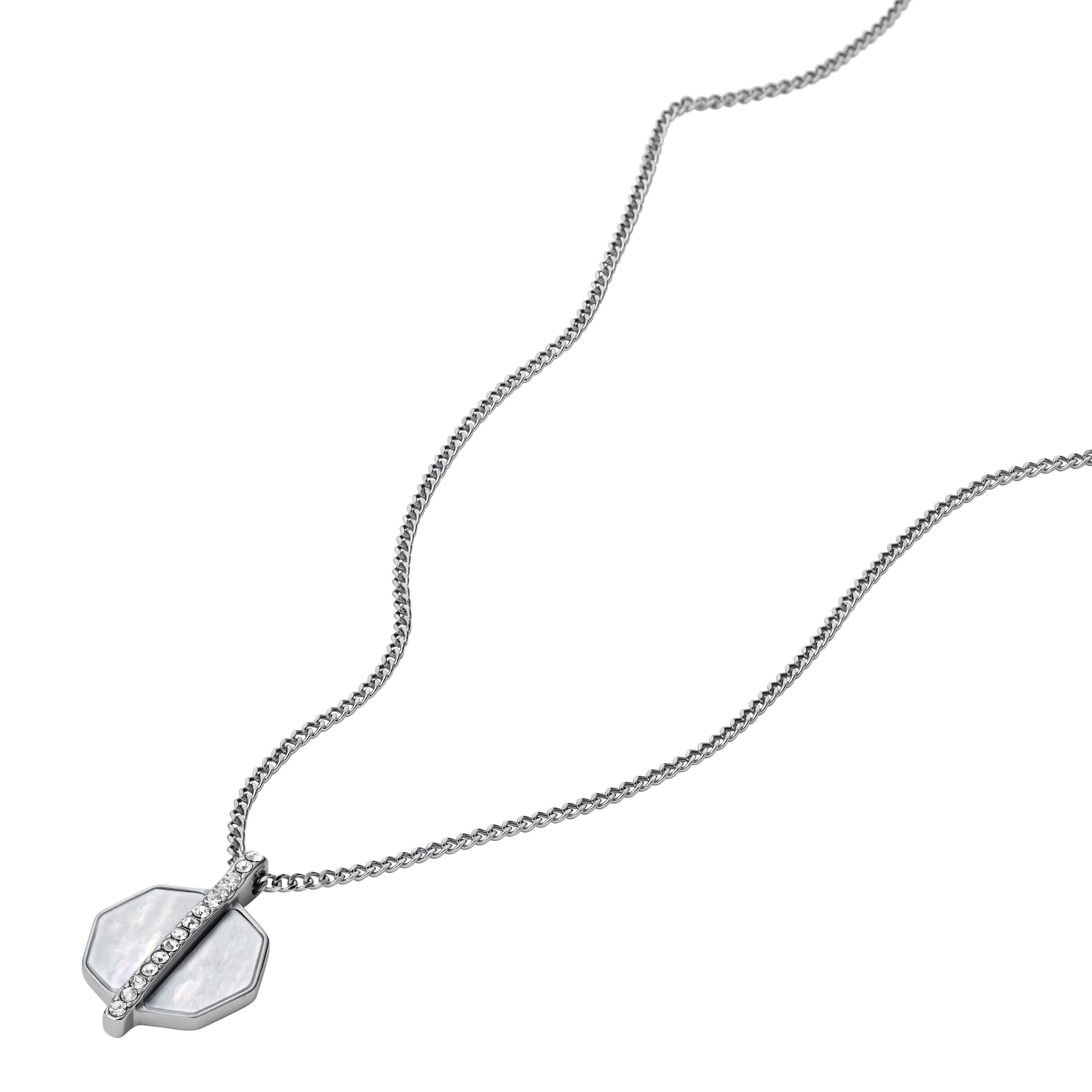 Fossil Kette mit Anhänger Schmuck Geschenk Edelstahl JEWELRY, mit Glasstein - mit Perlmutt