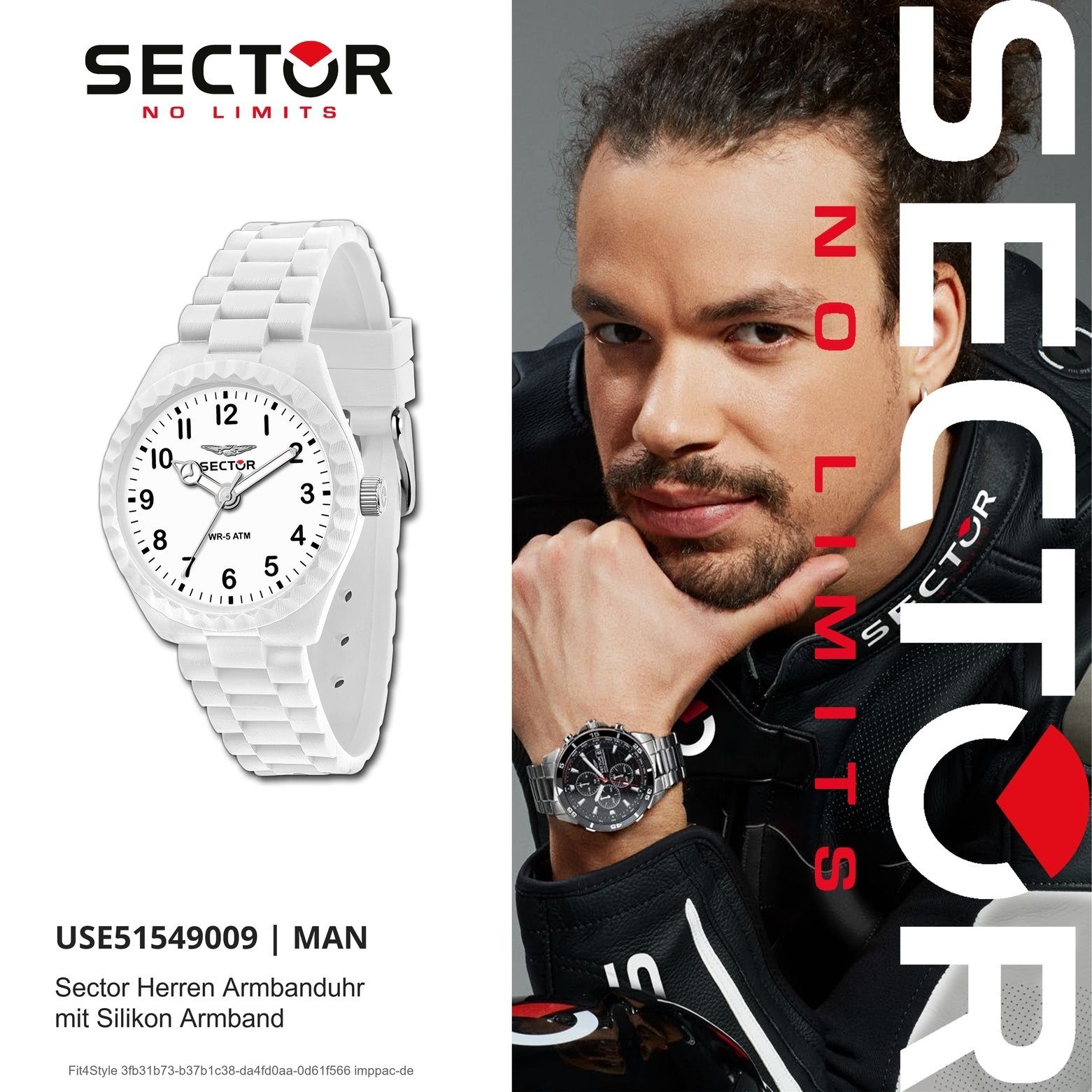 Analog, Armbanduhr Quarzuhr Fashion Herren Sector Silikonarmband weiß, Herren 42mm), rund, Armbanduhr (ca. groß Sector
