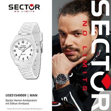 Sector Quarzuhr Sector Herren Armbanduhr Analog, (Analoguhr), Herren Armbanduhr rund, groß (ca. 42mm), Silikonarmband weiß, Fashion