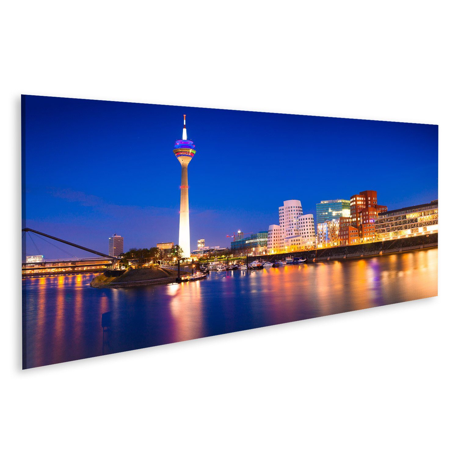 islandburner Leinwandbild Bild auf Leinwand Bunte Nachtszene Düsseldorf Rheinturm In Der Weichen