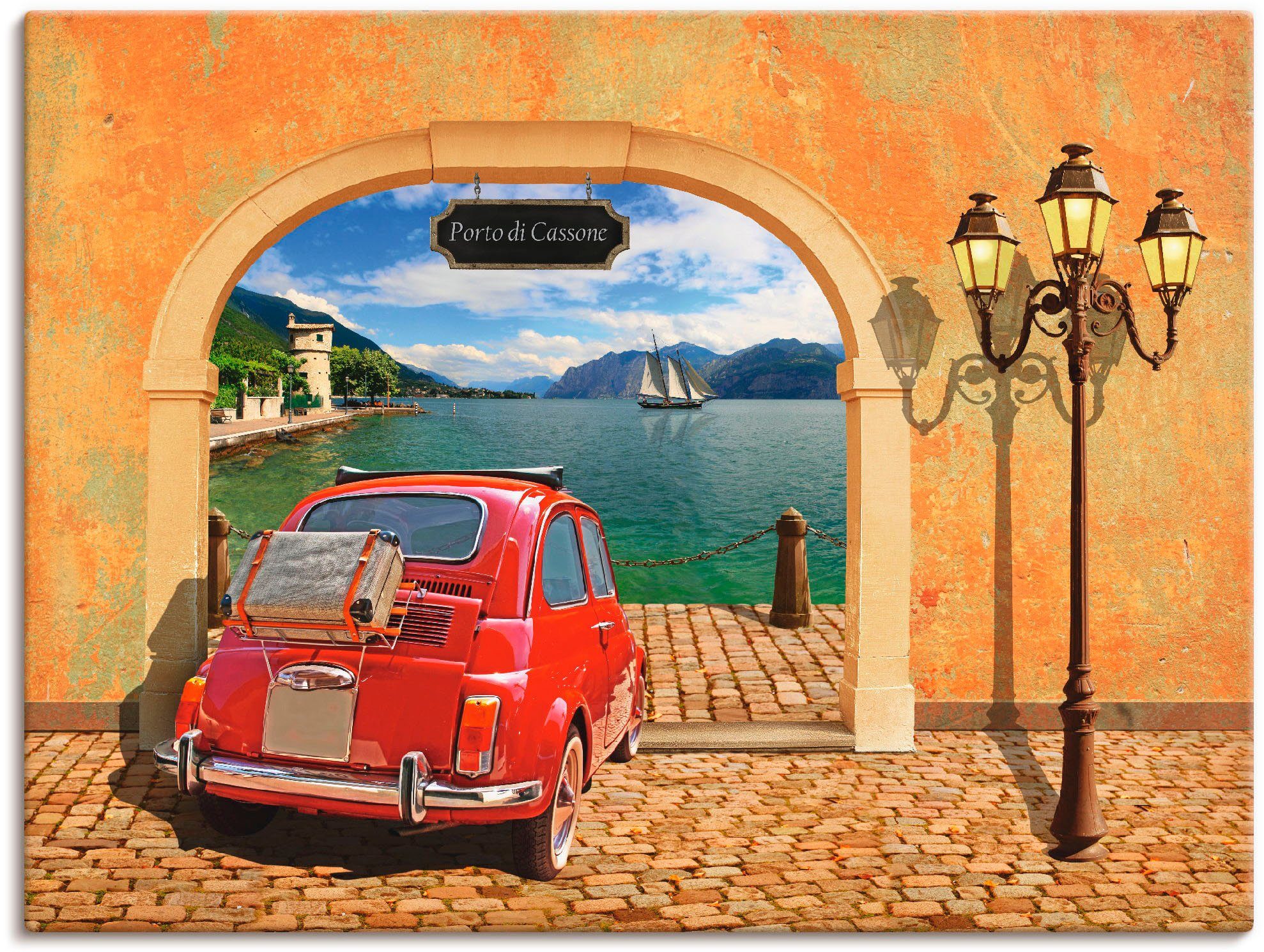 Artland Wandbild Kleiner italienischer Hafen, Auto (1 St), als Leinwandbild, Poster in verschied. Größen